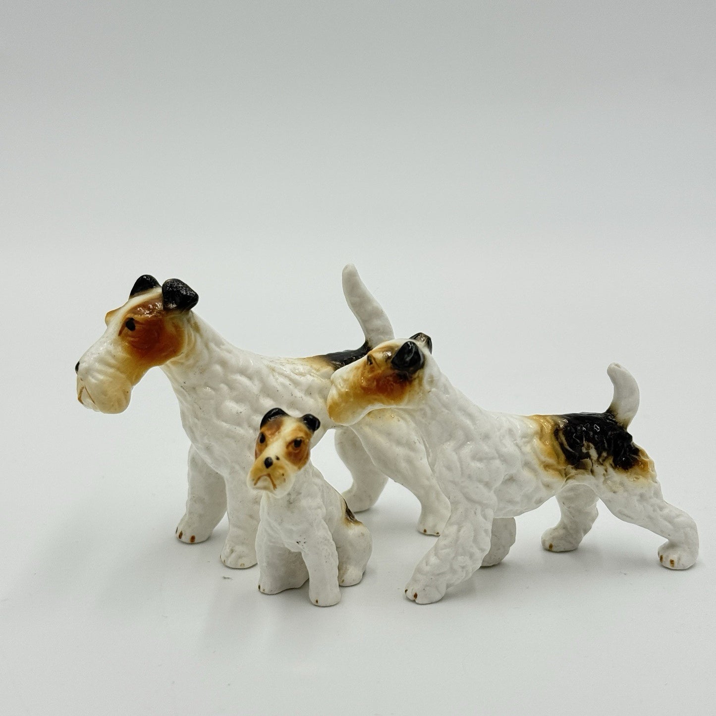 Lot of 3 Vintage Bone China Porcelain Dogs Terriers Family Miniature Japan Set