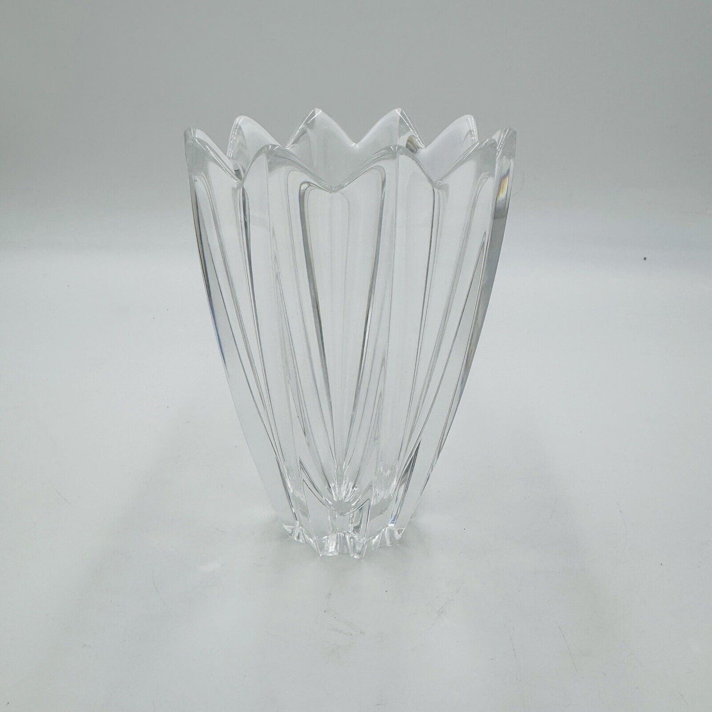 Vintage Orrefors Crystal FLEUR VASE Sweden 6” Lead Original Sticker Decor