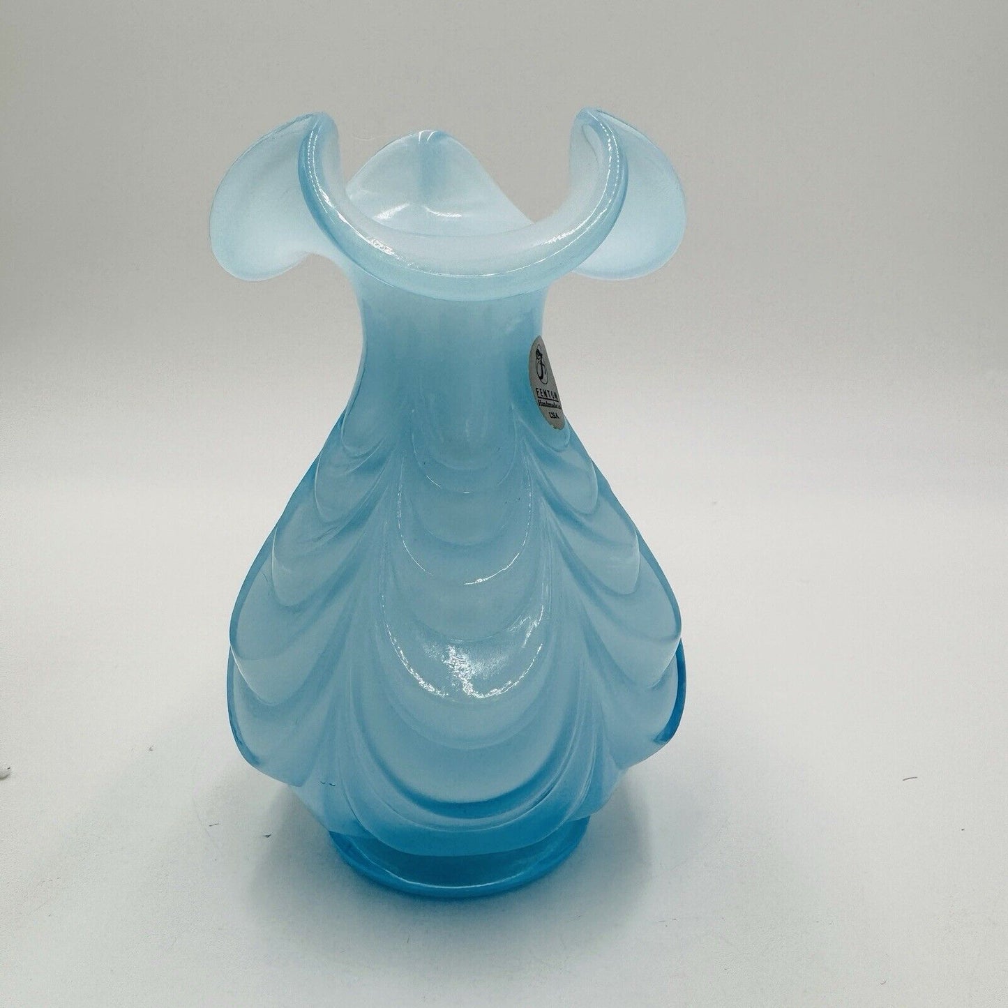 Fenton Art Glass Blue Drapery Small Vase MCM 6” Vintage USA Rare