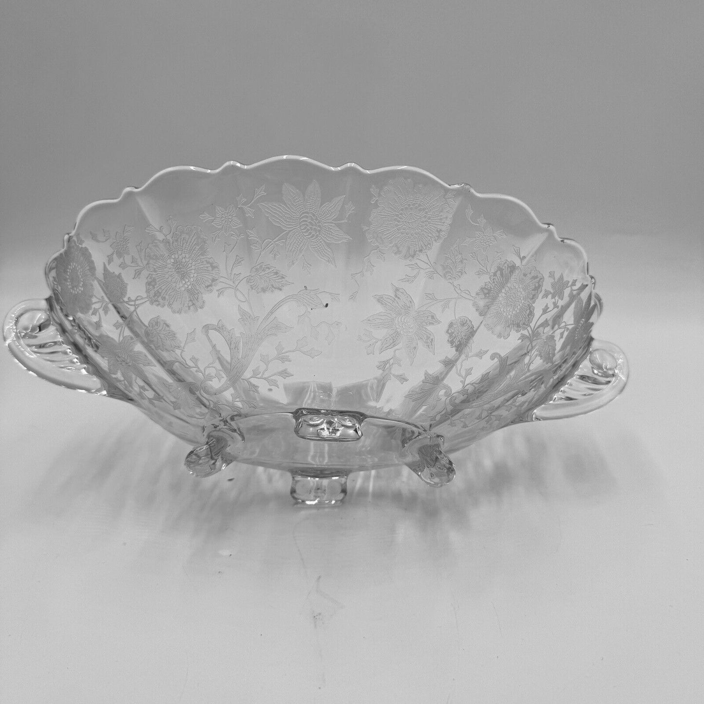 Antique CAMBRIDGE Rosepoint Footed DOUBLE HANDLED OVAL BOWL Embossed