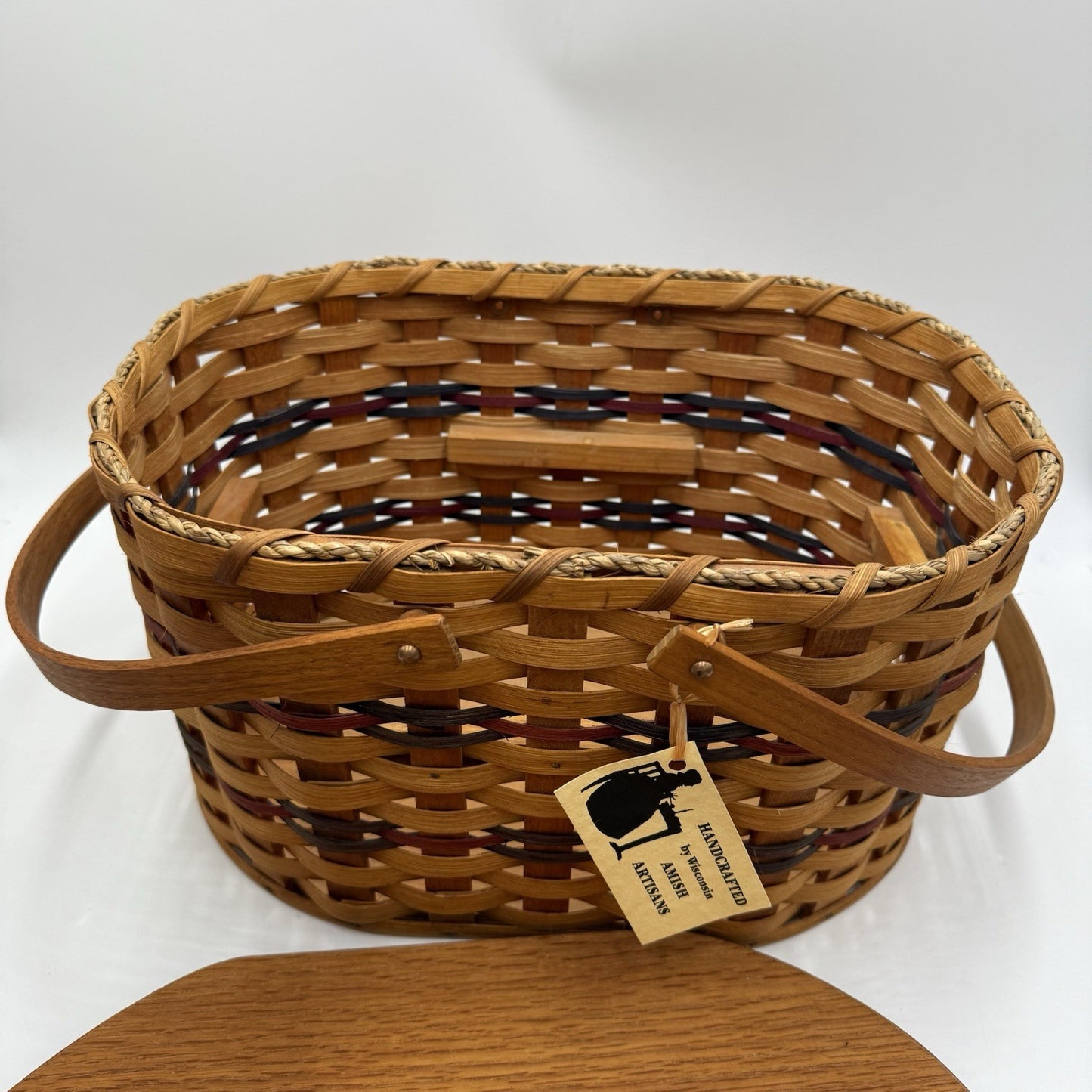 Vintage Amish Artisans Handcrafted Oval Sewing Basket Folk Art Wisconsin Rare