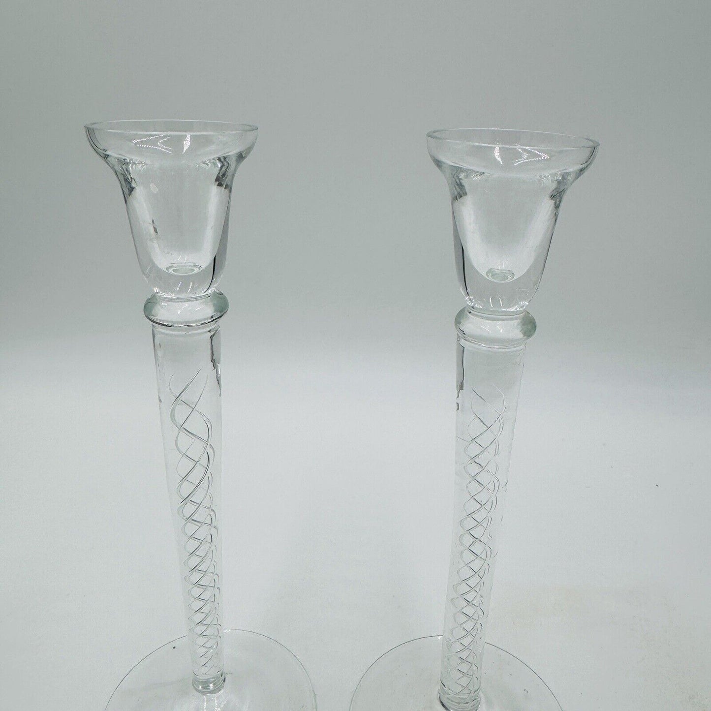 Vintage Air Twist Double Helix Candlestick Candle Holder Hand Blown Pair 10"h