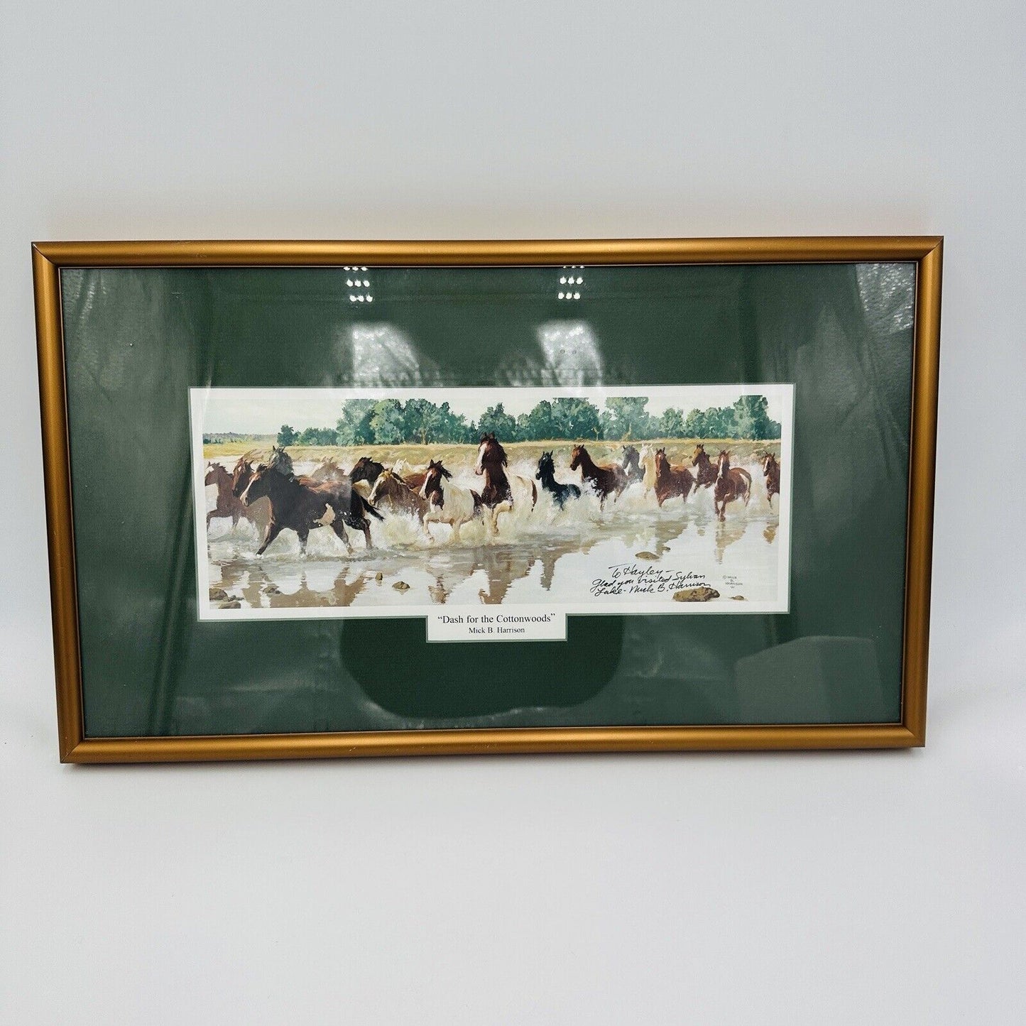 Mick B. Harrison Horses Print Frame Dash For The Cottonwoods Signed COA Wall Art