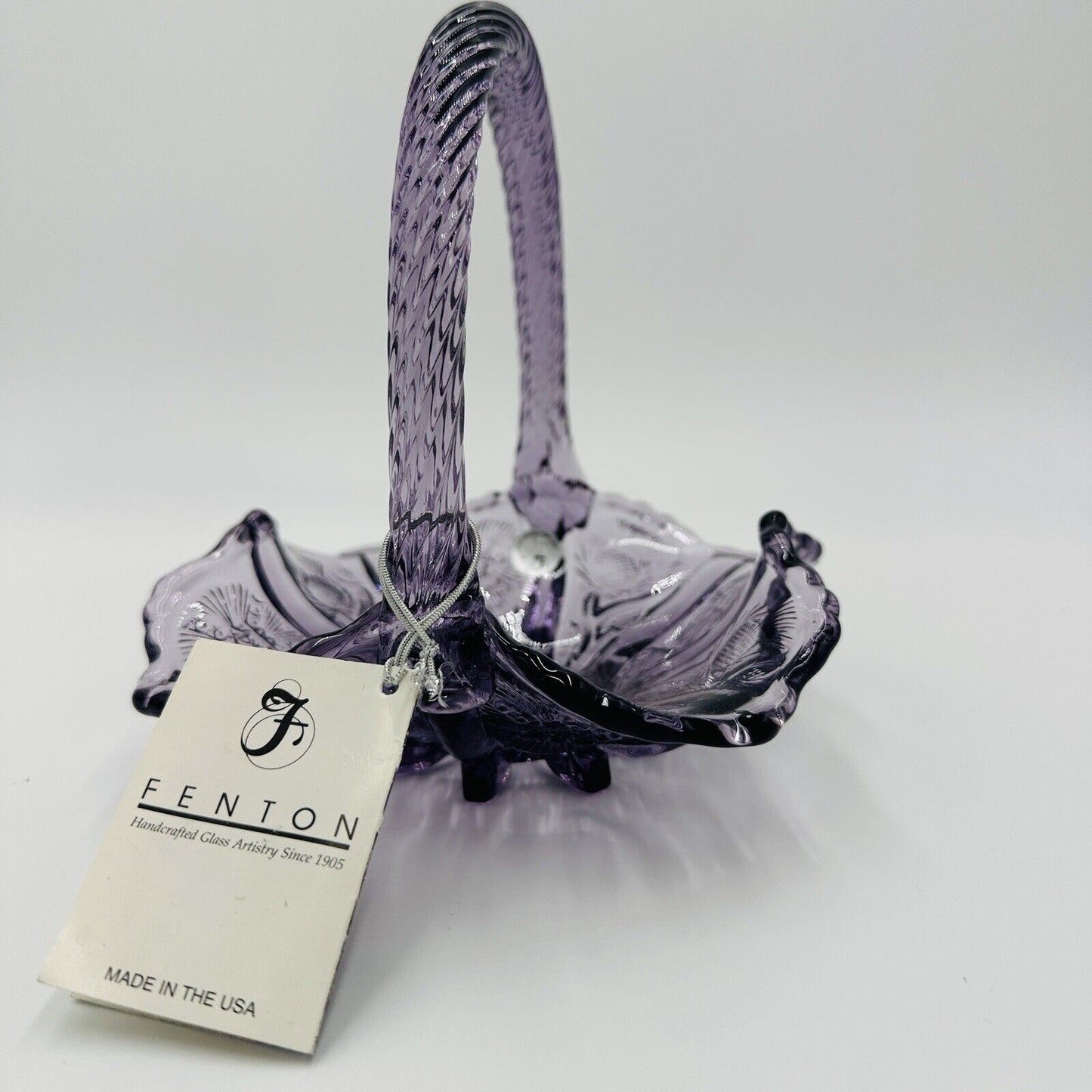 Fenton Basket 95th Anniversary Amethyst Thistle Pattern Home Decor Tags USA