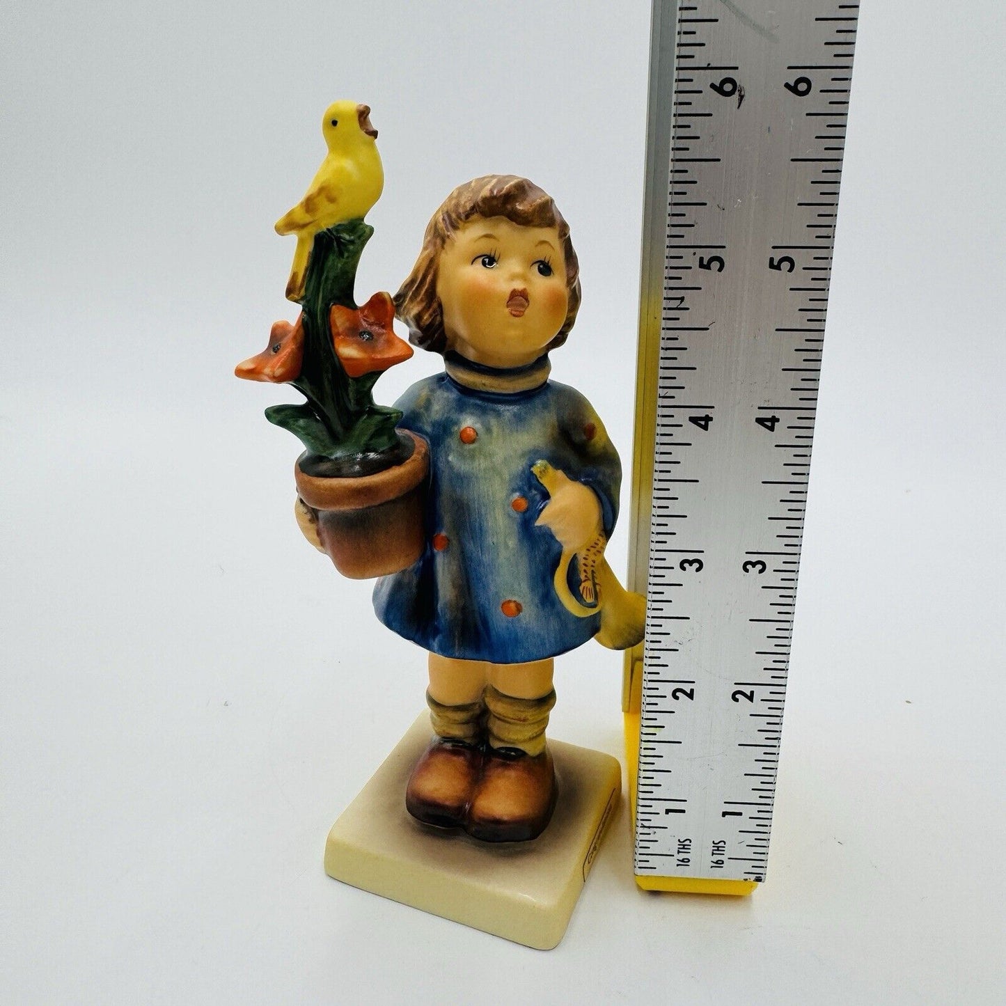 Hummel Goebel Congratulation Figurine Girl with Bird Plant & Horn #17/0 Vintage