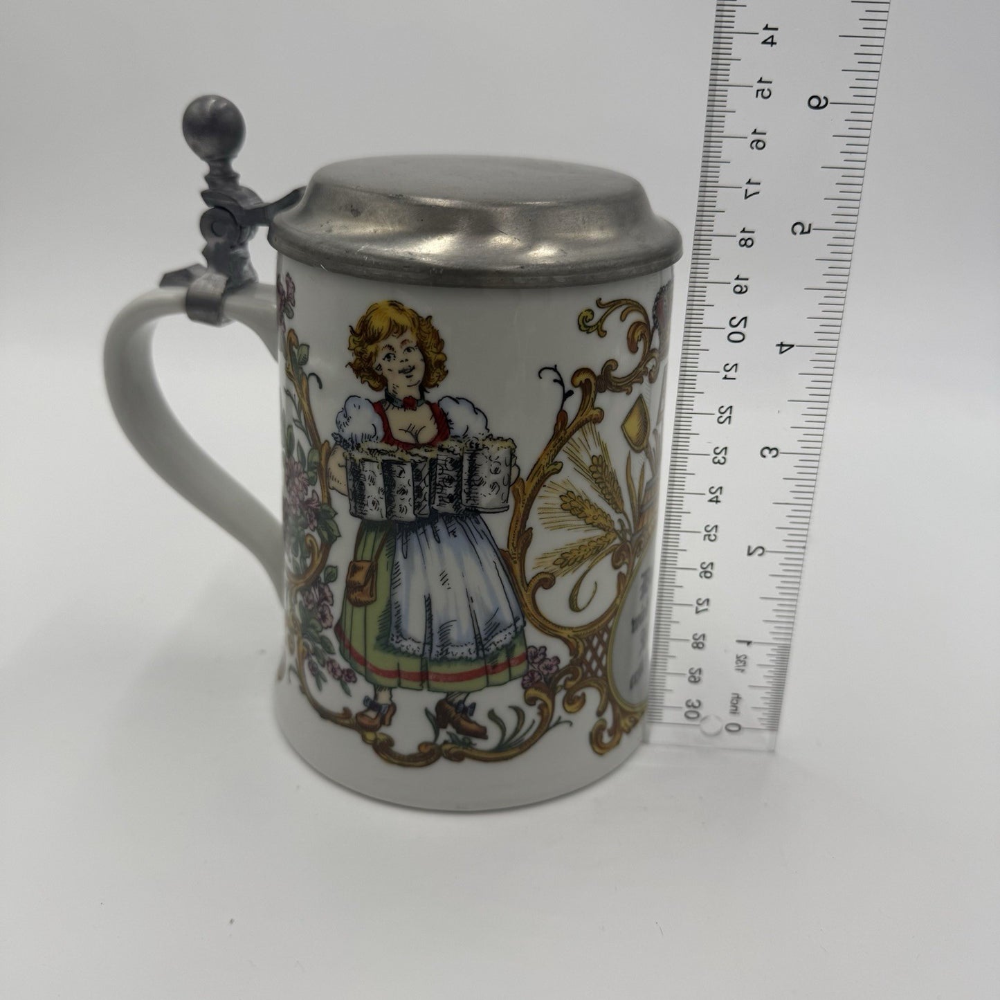 DR. Merkle Atelier German Ges. Gesch Lidded Beer Porcelain Stein 6”