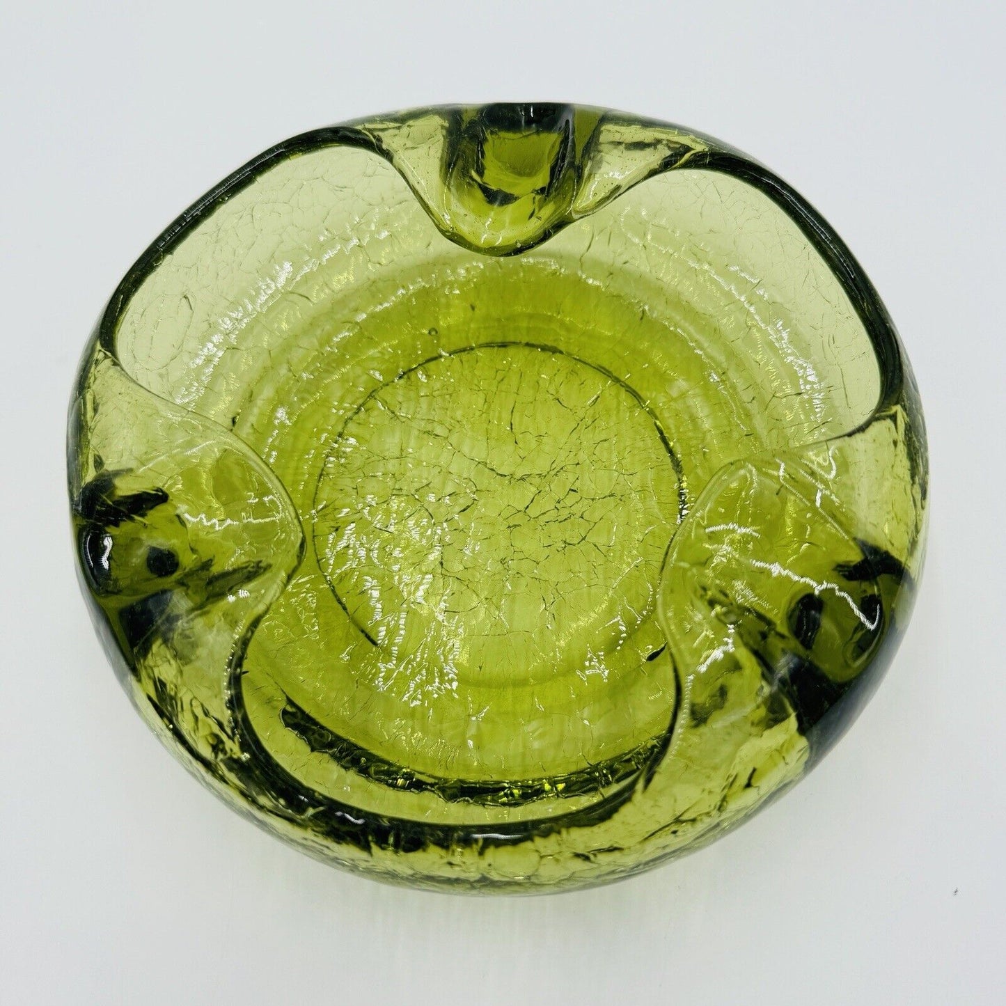 Viking Art Glass Cigar Ashtray Green Crackle MCM Vintage 7”