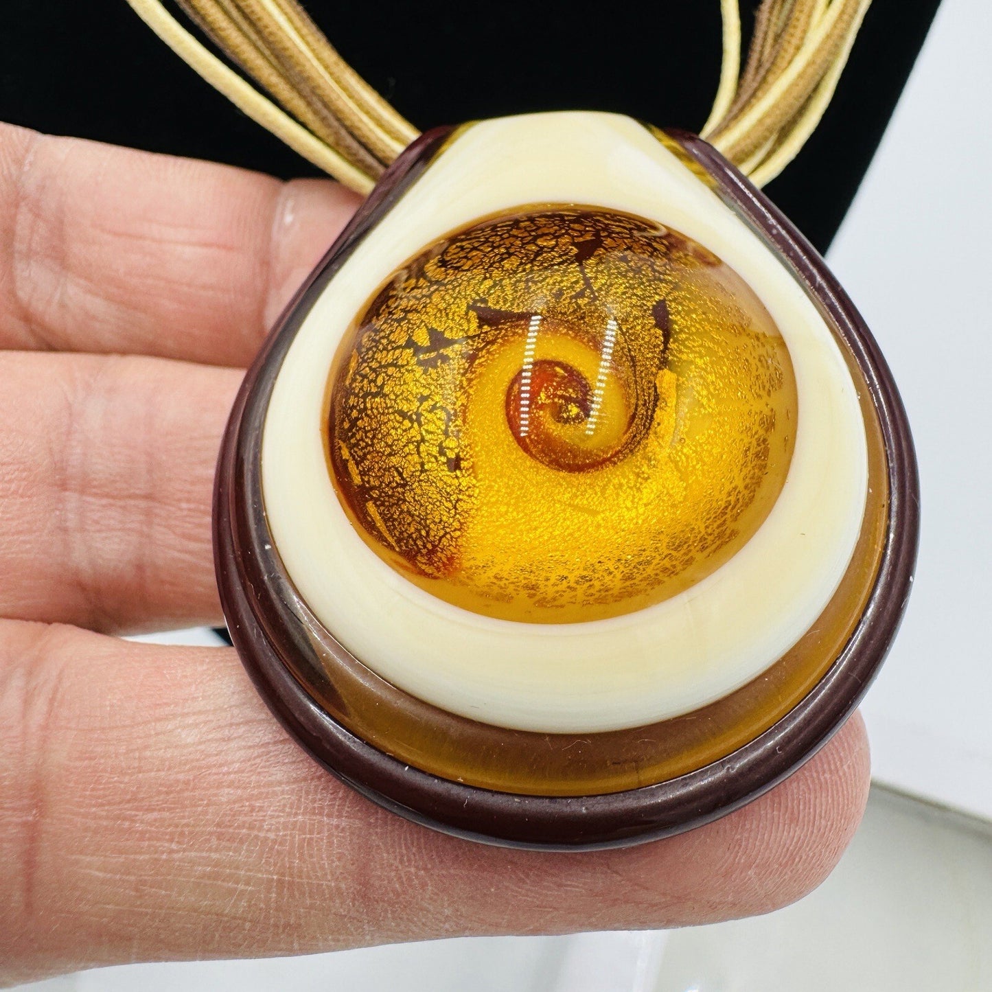 Antica Murrina Venetian Art Glass Amber Swirl Multi Straps Necklace Italy
