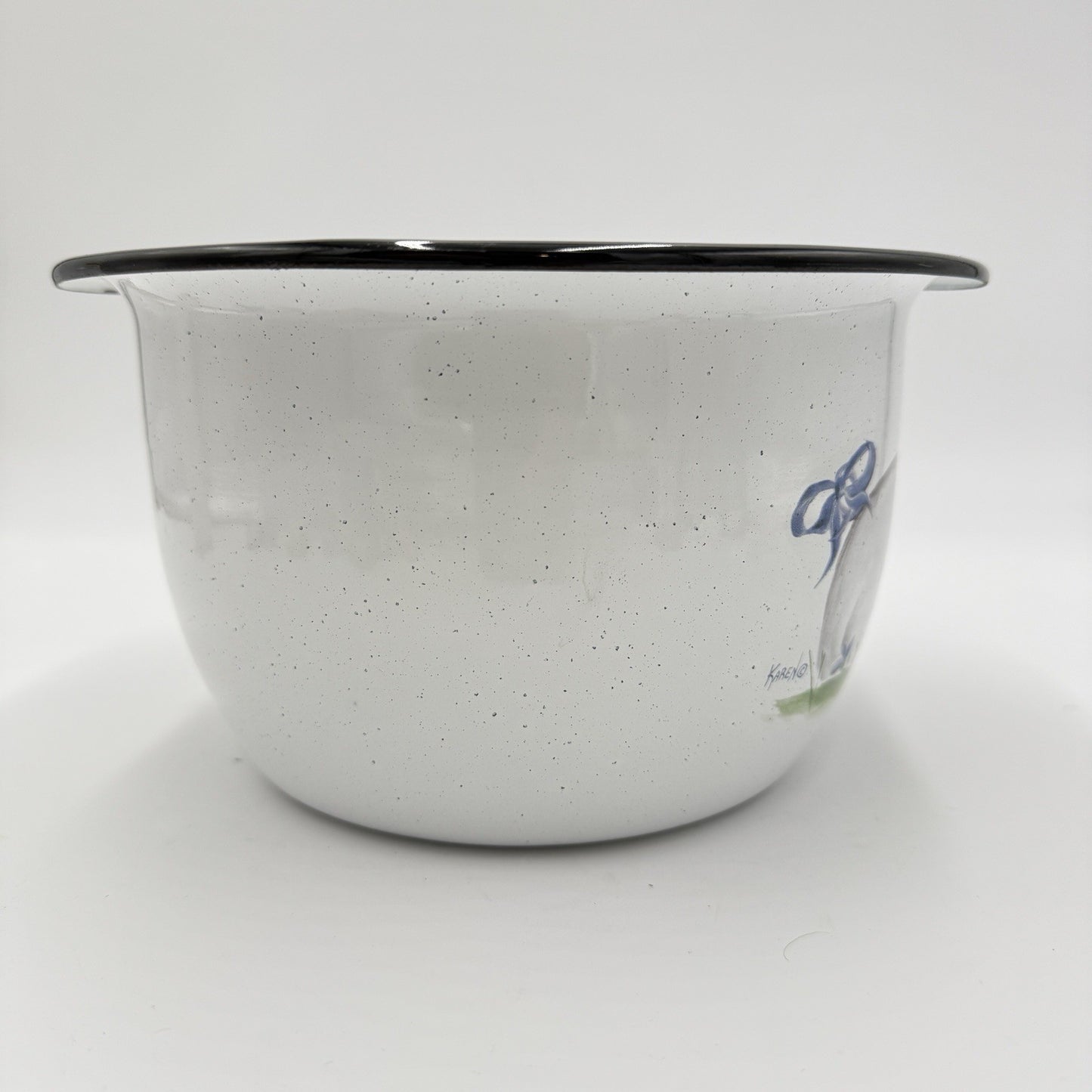 DAUGHERTY STUDIO White Enameled Painted Pig Popcorn Bowl Signed Karen