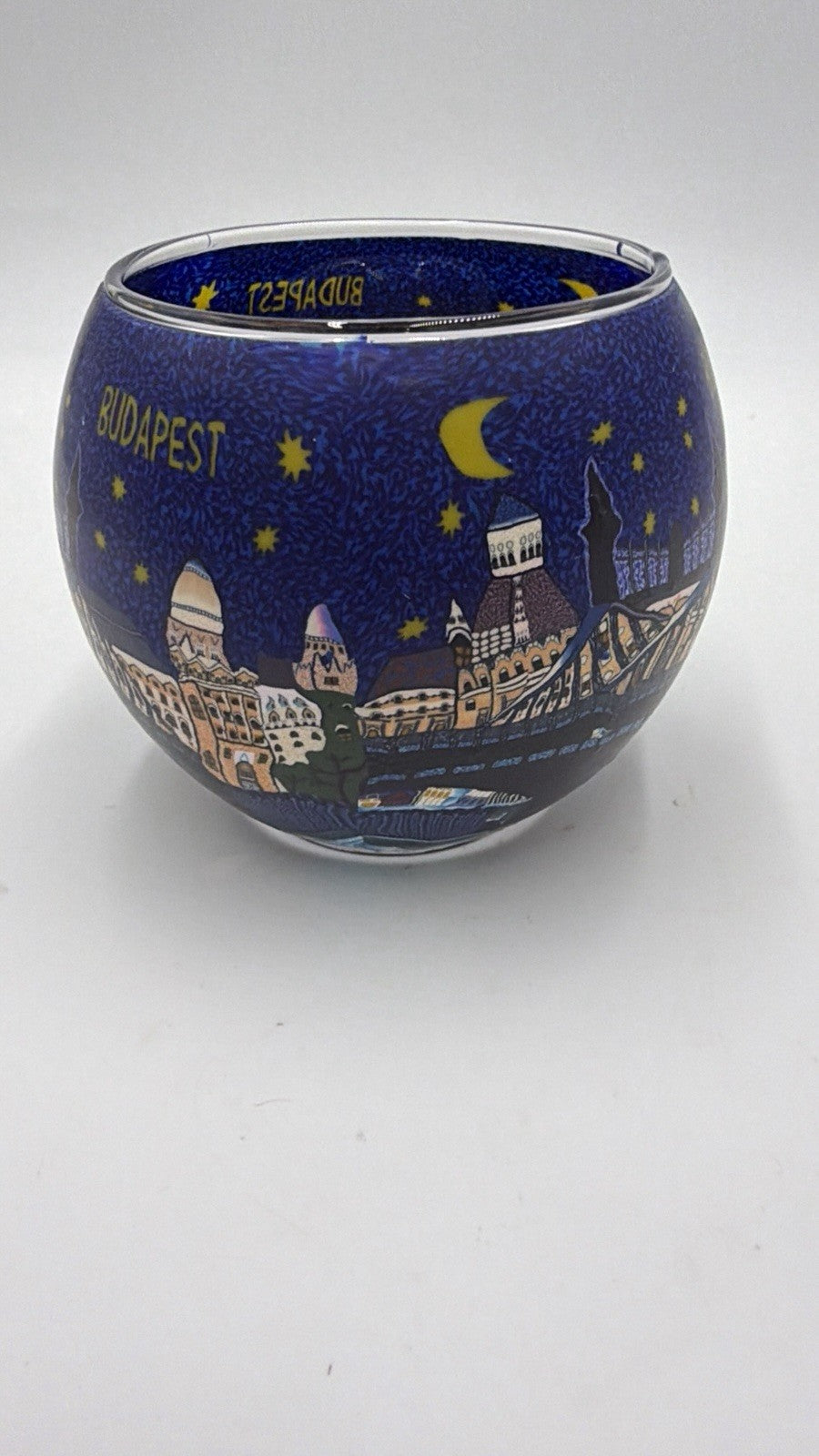 Leuchtglas germany art glass votive candle holder city Budapest Hungary 3.5”x3”