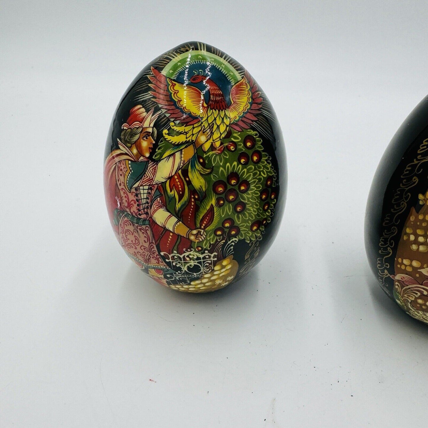 Mockba Hand Painted Easter Egg Wooden Folk Art 4.5in Signed Vintage