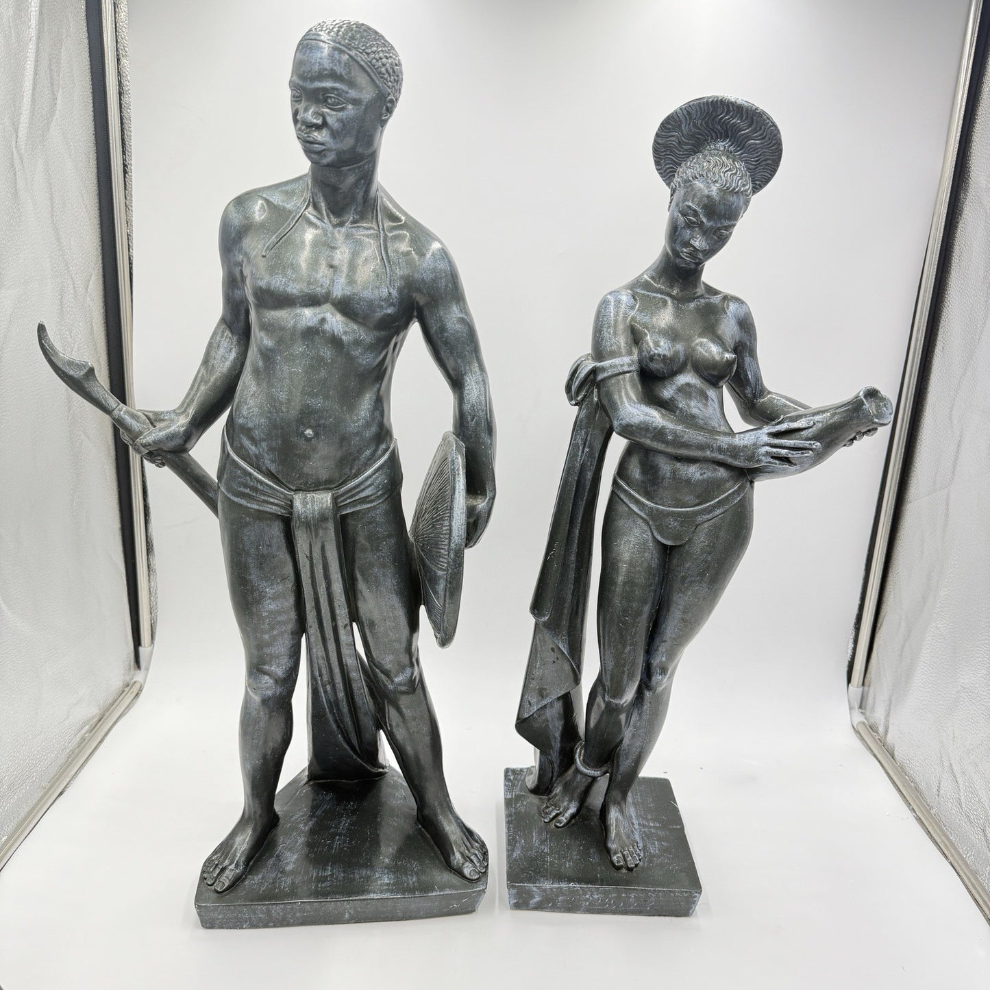 Vintage Universal Statuary Art Sculptures African Tribal Couple Chicago IL Large