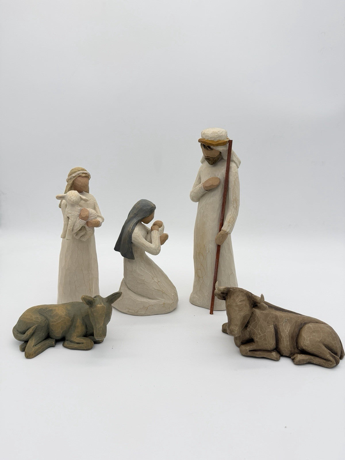 Willow Tree Nativity 1999 Susan Lordi 5 PCs Mary Joseph Shepherd Cow Donkey Set