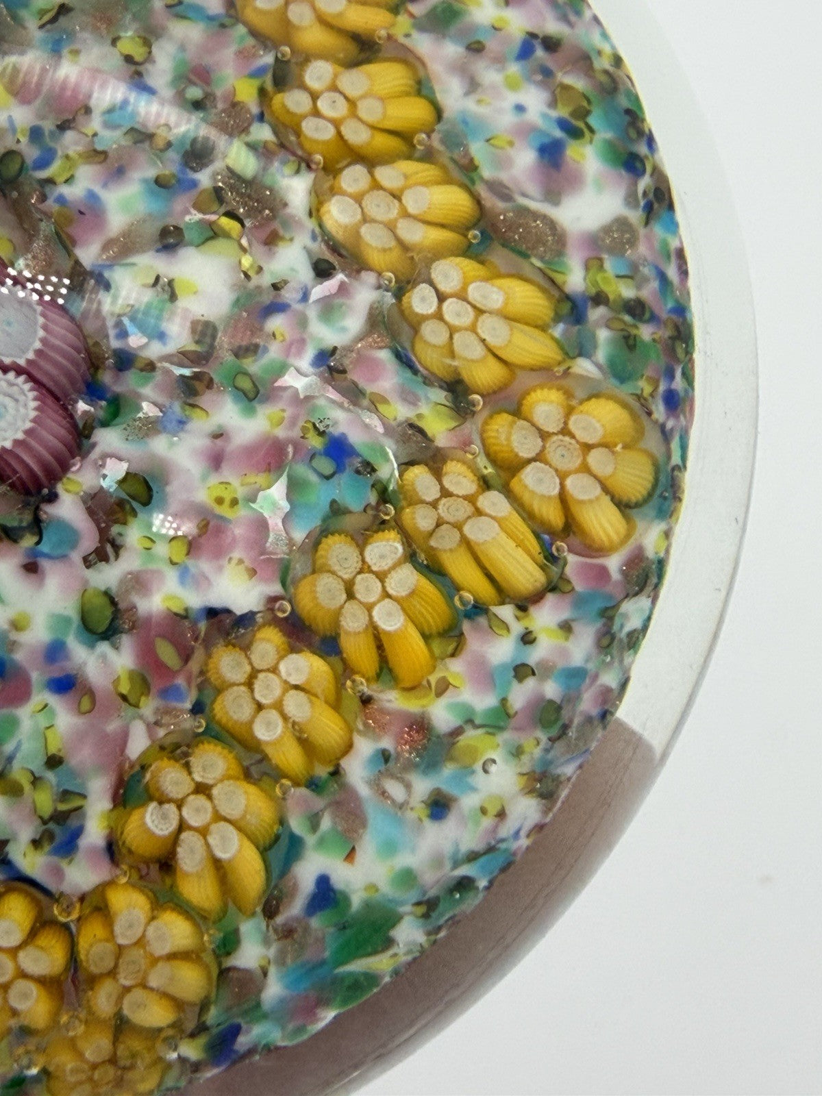 Vintage Murano Venetian Italy Art Glass Floral Millefiori Paperweight 2”x 2.5”
