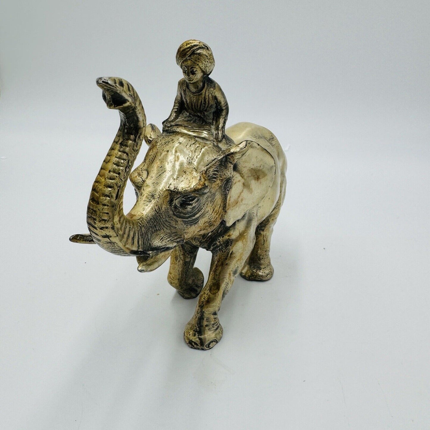 Vintage Solid Metal Elephant India Figurine Heavy Sculpture 5”H X 7” L