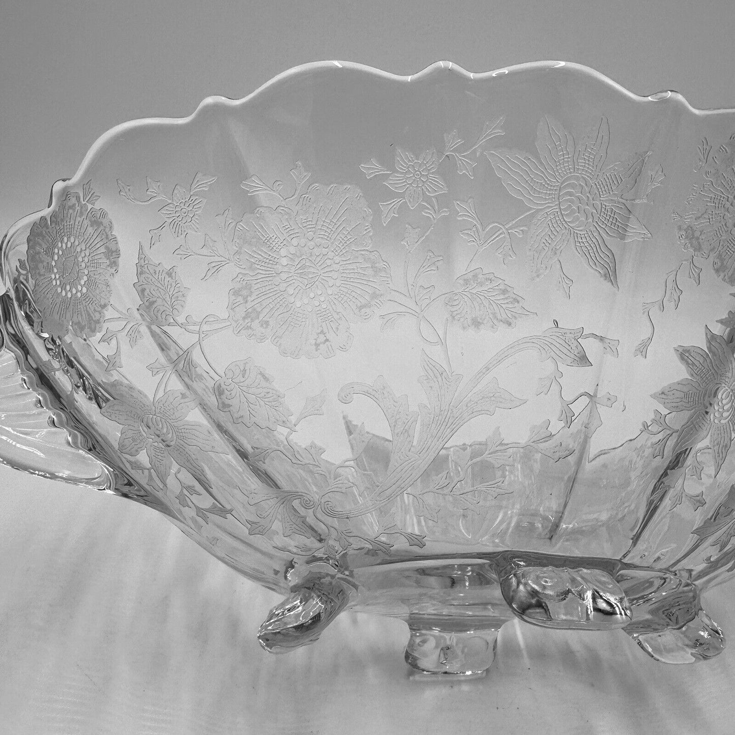 Antique CAMBRIDGE Rosepoint Footed DOUBLE HANDLED OVAL BOWL Embossed