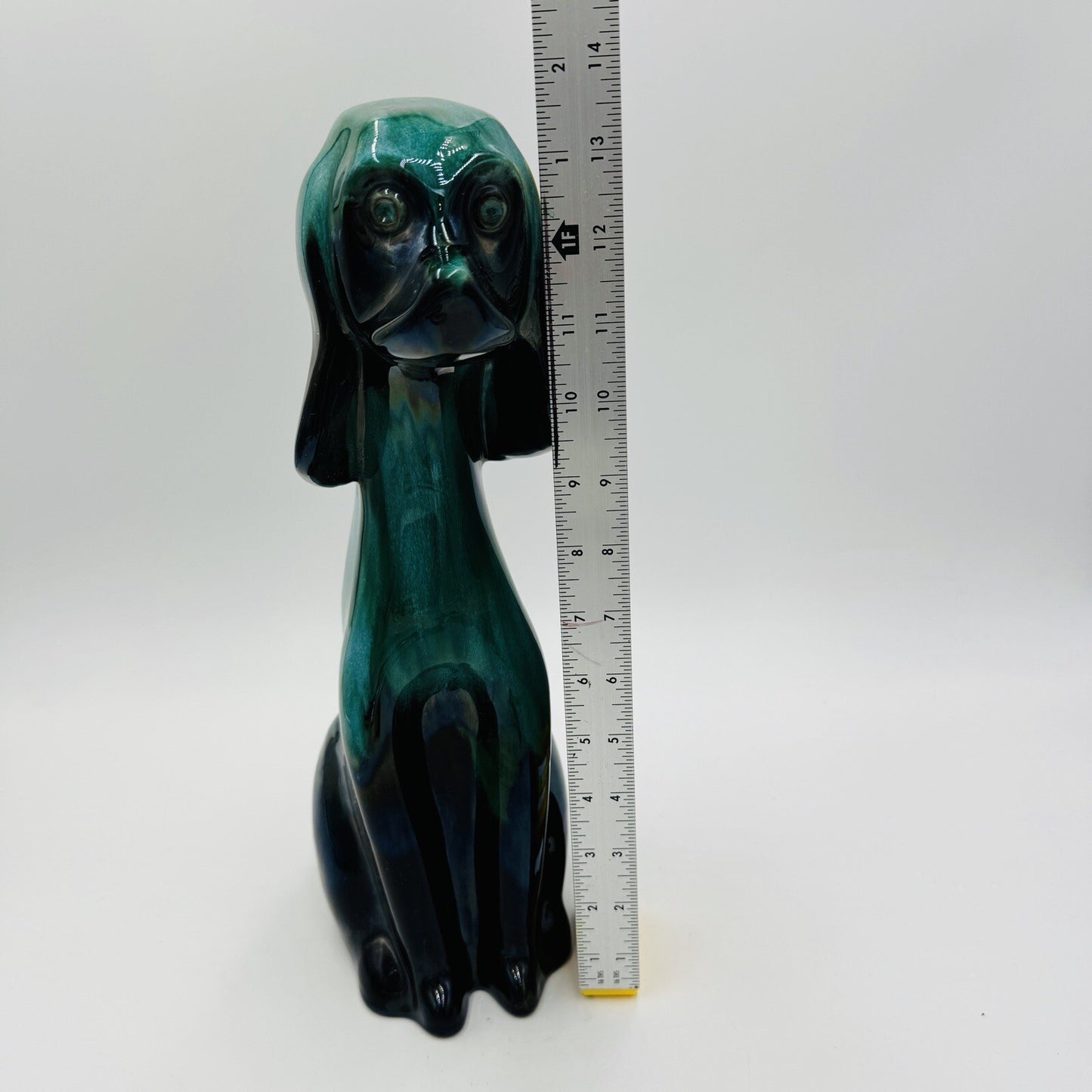 MCM Blue Mountain Canada Pottery 13 1/2in Tall Hound Dog Green Figurine