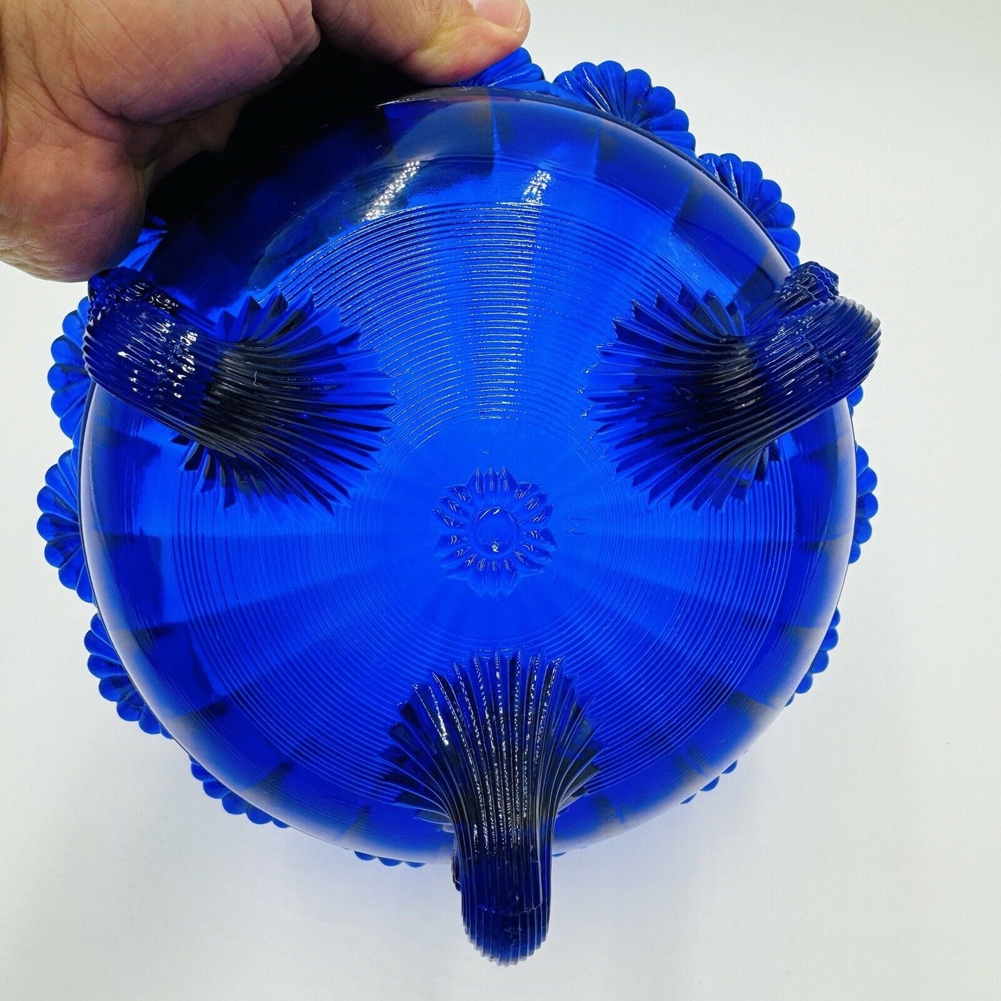 Vintage Mosser Footed Fruit Bowl cobalt blue art glass USA MCM