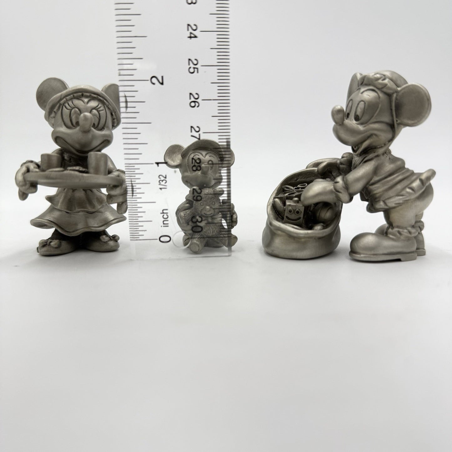 Disney Solid Pewter Mickey Minnie Mouse Santa Figurines Set Vintage 2”