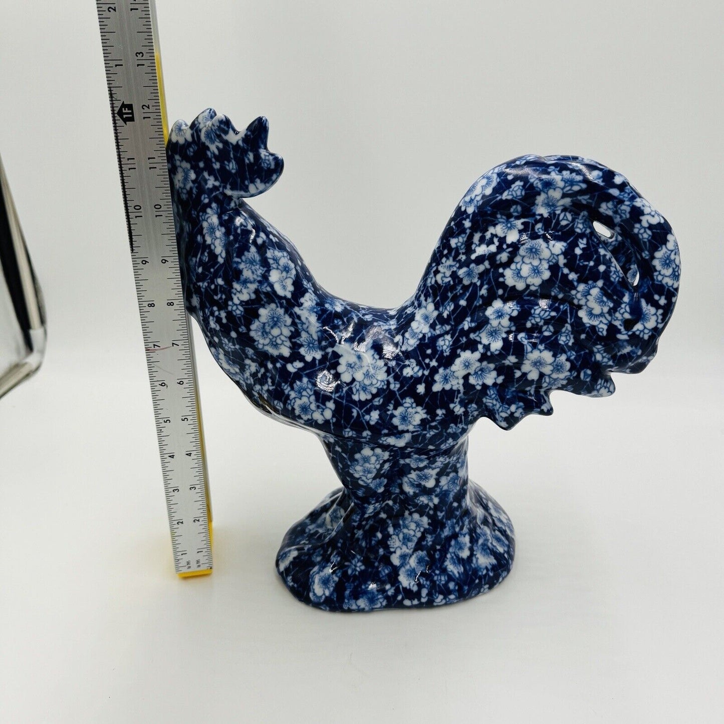 Victoria Ware Ironstone Blue White Chintz/Calico large Rooster Figurine Vintage