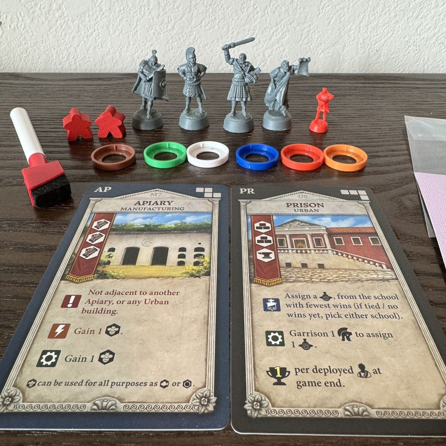 Rome and Roll Kickstarter Extras Character Figures Red 2 Cards Apiary & Prison