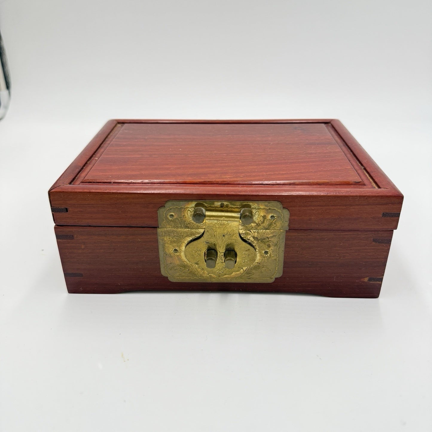 Chinese Classical Rosewood Brass Velvet Art Jewelry Case Trinket Box Wooden Asia