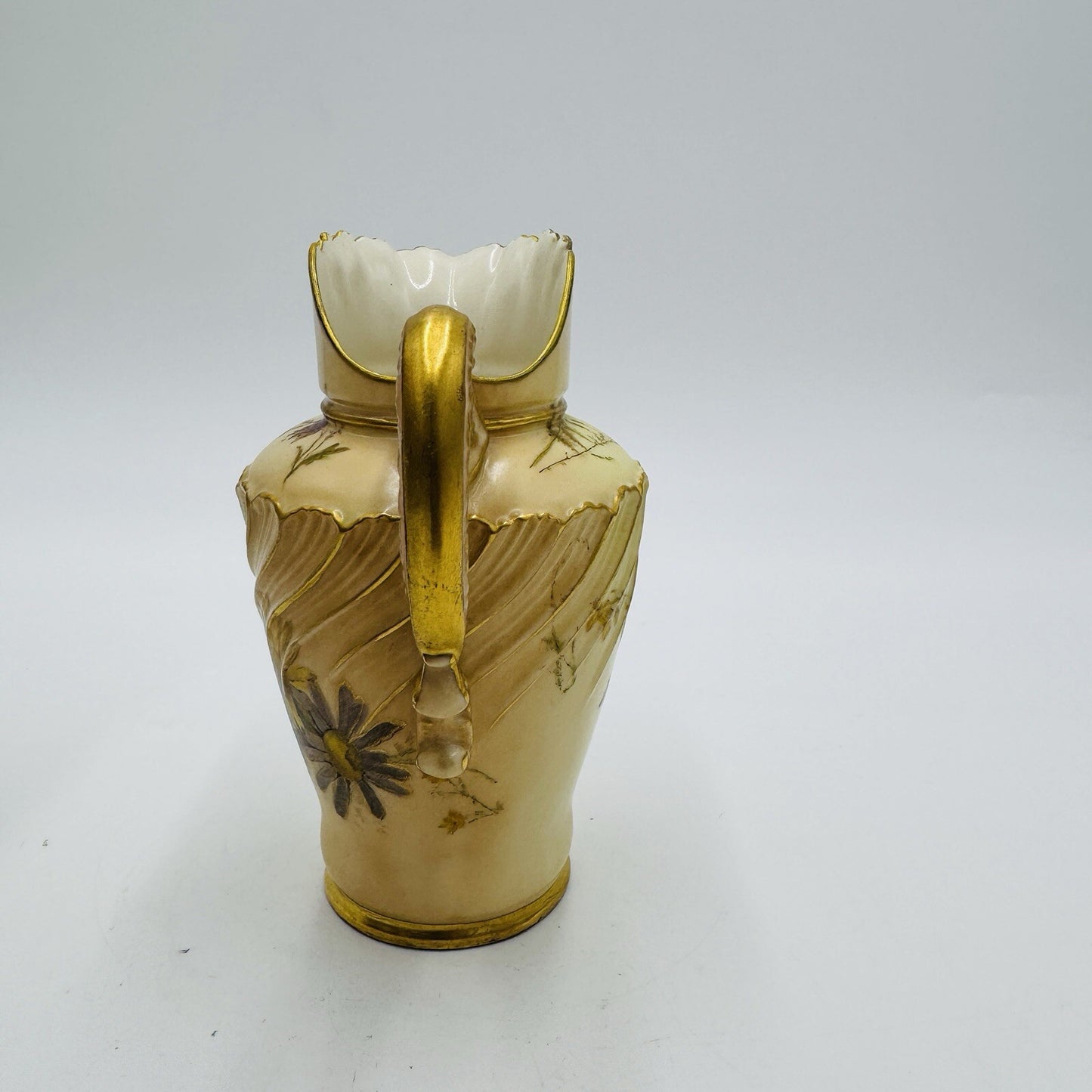 Antique Royal Worcester #1652 Blush Ivory English Porcelain Gilt Floral Mini 5in