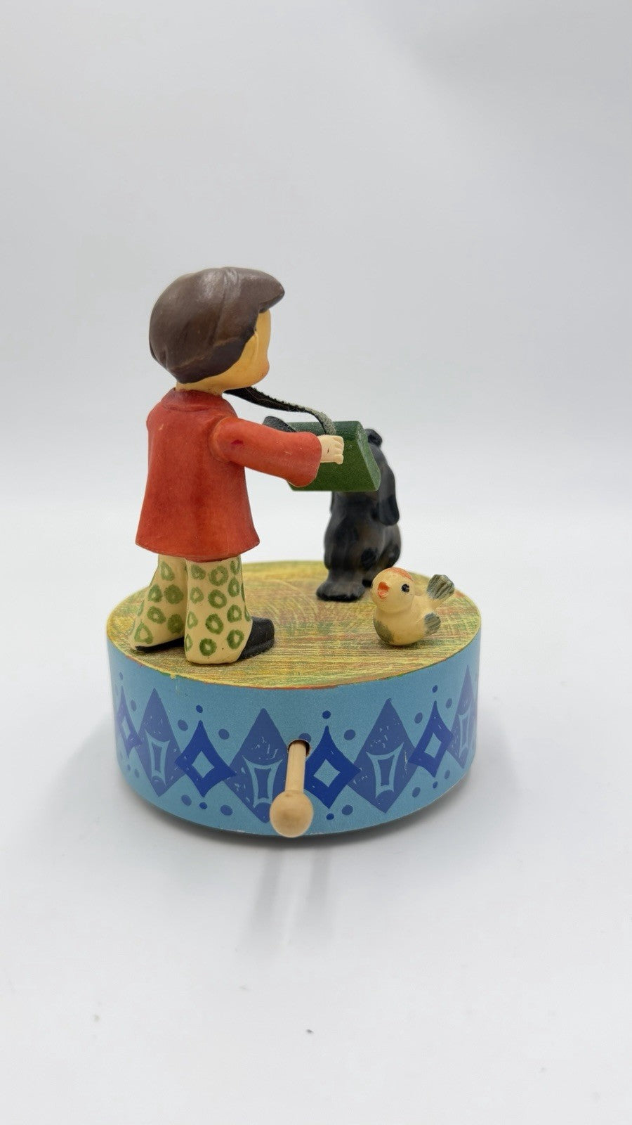 ANRI Wooden Thoren Swiss Movement Music Box Sing Sing a Song Italy Vintage 4.5”