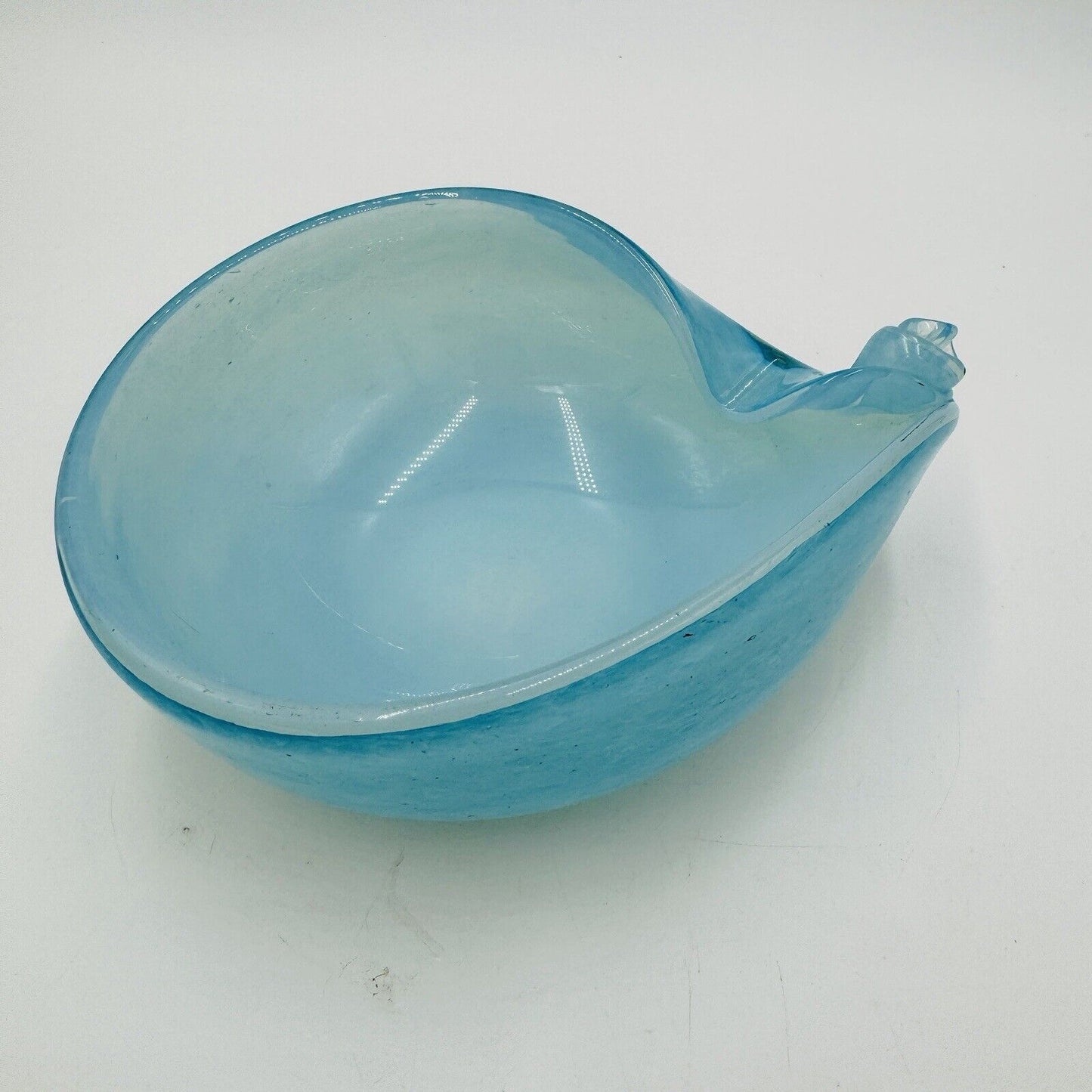 MCM Murano Art Glass Barbini Aqua Blue Bowl Italy Hand Blown