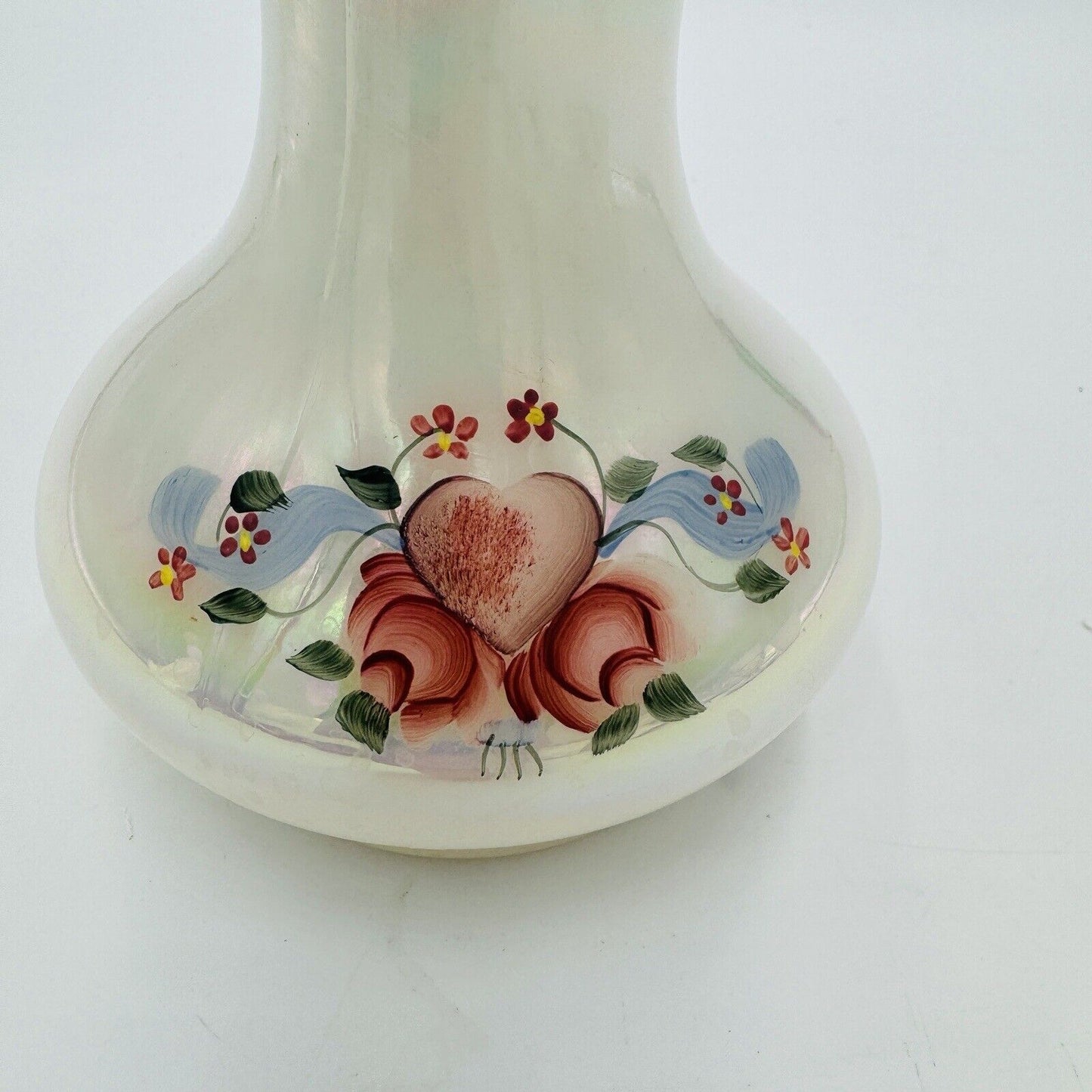 Fenton Art Glass Floral Iridescent Jack In The Pulpit Vase Handpainted Signed 9"