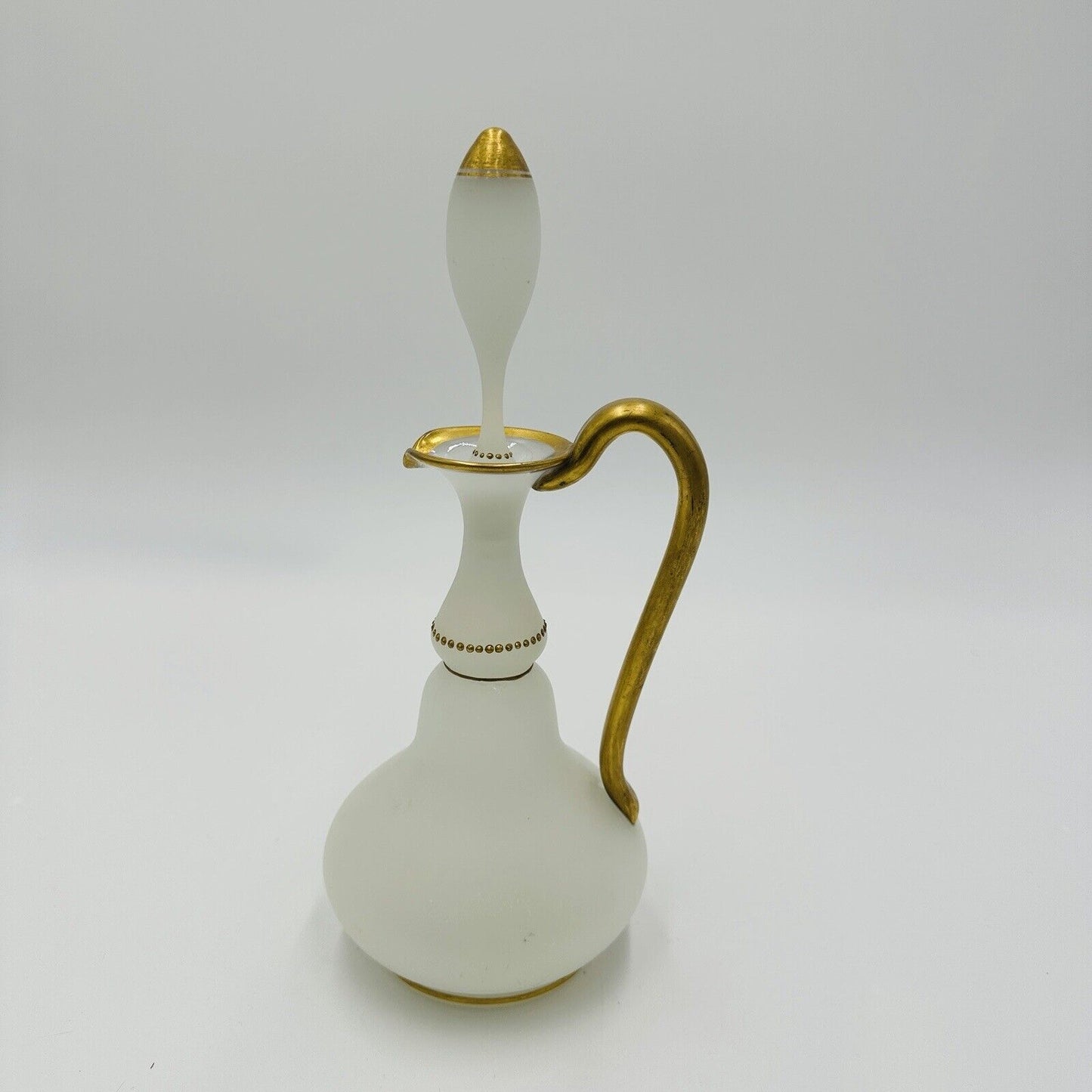 Glass Decanter Stopper Opaline White And Gold Trimmed Vintage Delicate Perfume