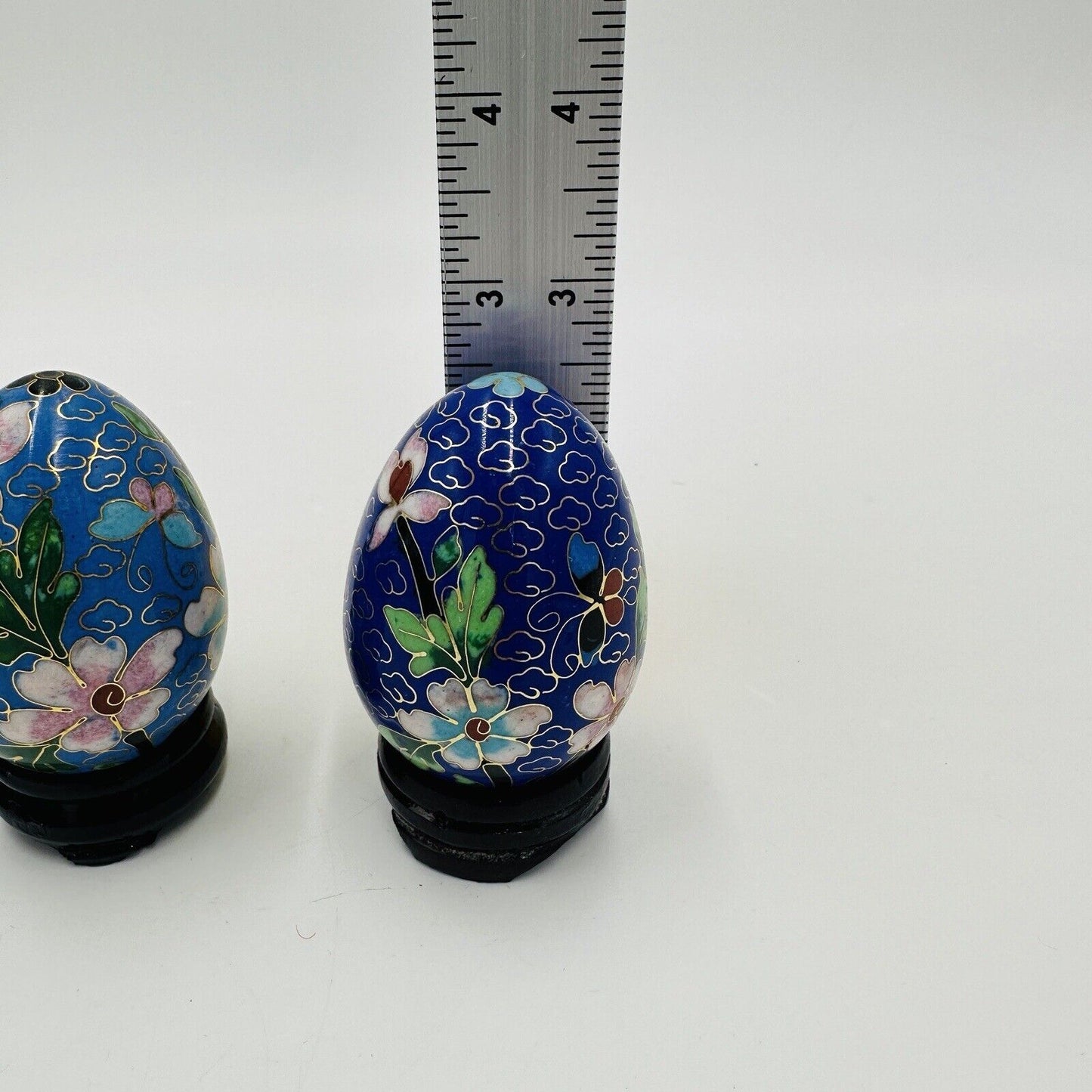 Cloisonné Chinese Easter Eggs Enamel Floral Butterfly Set Set of 3 Vintage