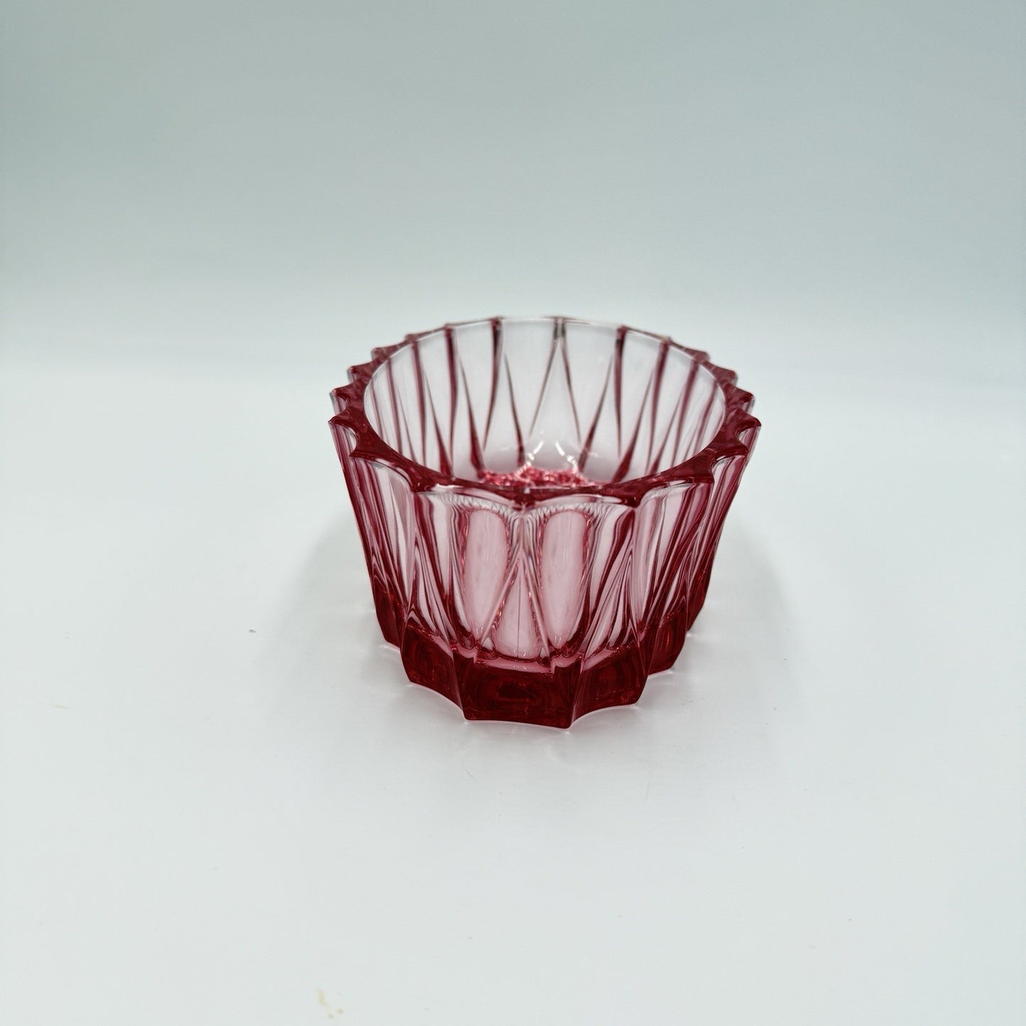 Vintage Fostoria Art Glass Pink Faceted Oval Bowl # 189 MCM 1960 Measure 9”x3”