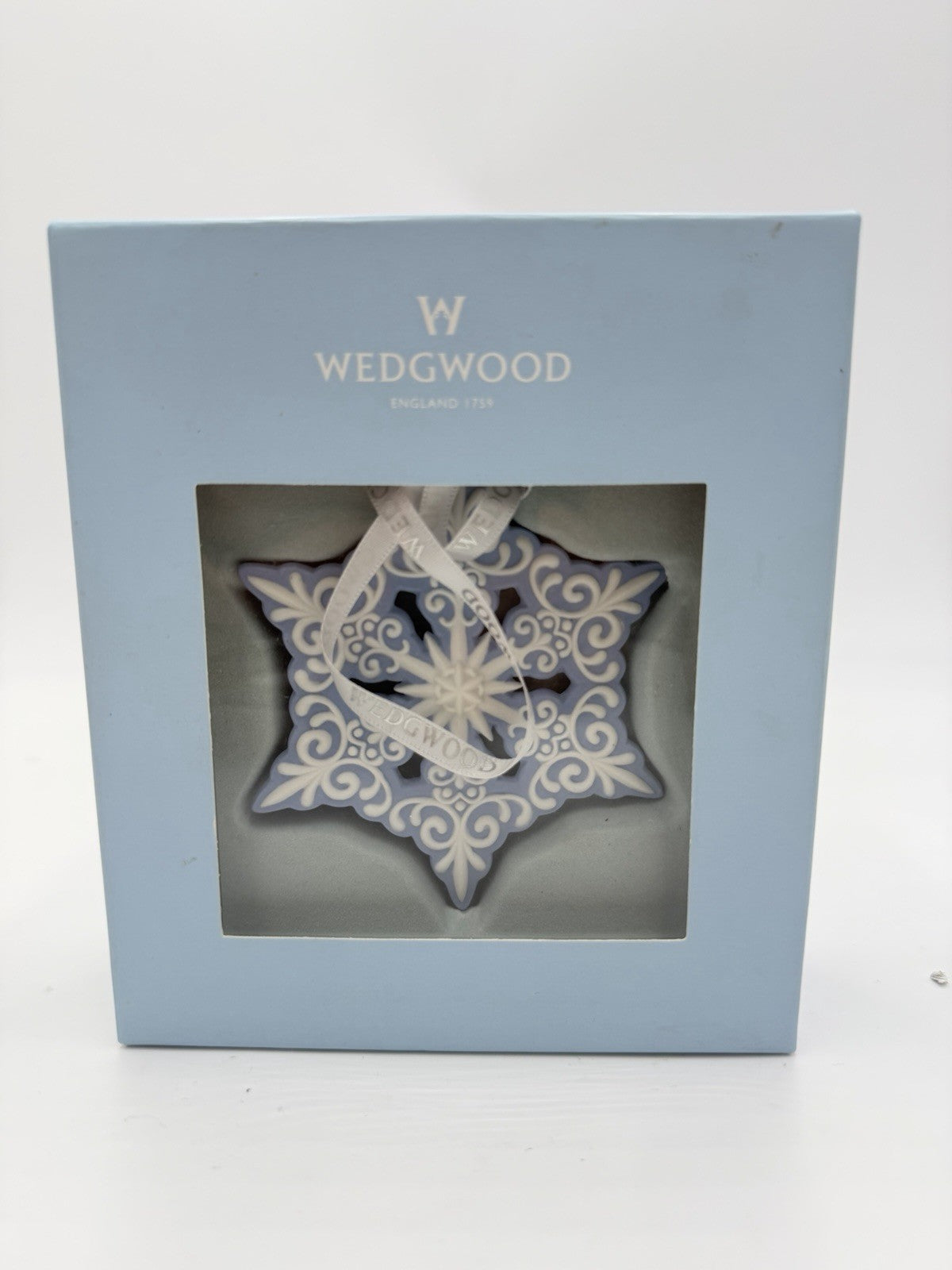 Wedgwood Jasperware White Blue Pierced Snowflake Christmas Ornament
