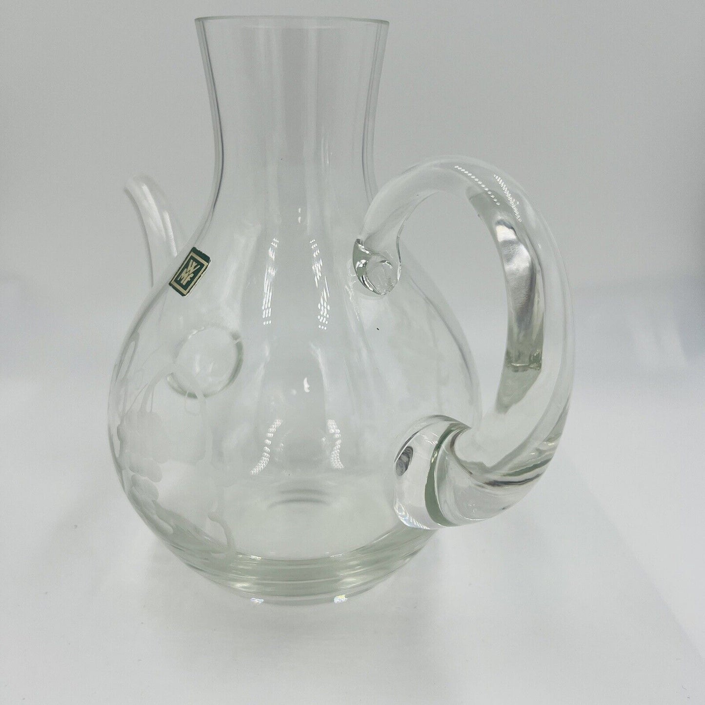 WMF Pitcher Glass Etched Grapes Jug Vintage Germany Home Decor Clear