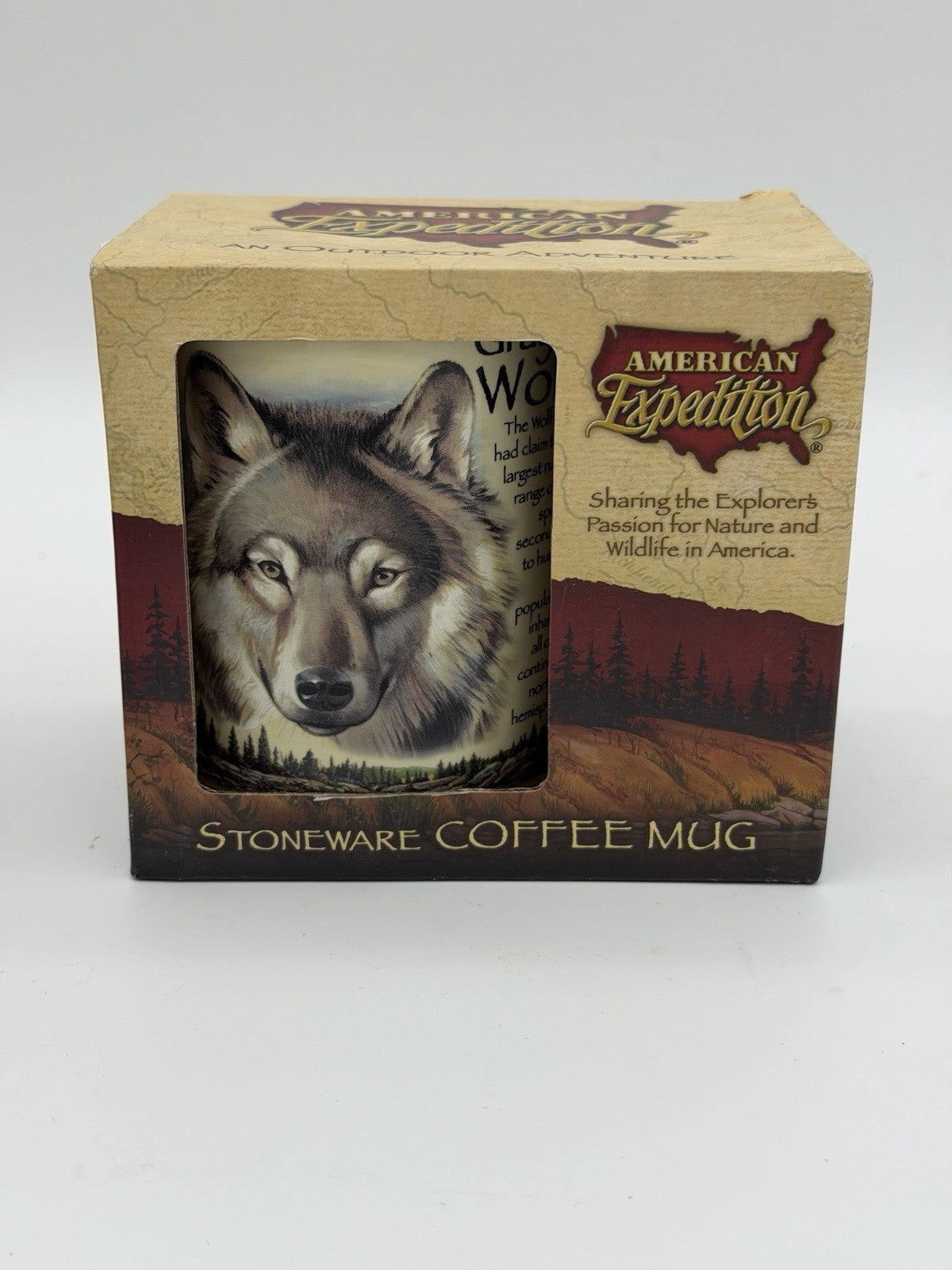 American expedition stoneware Gray Wolf coffee mug 16oz wildlife america Vintage