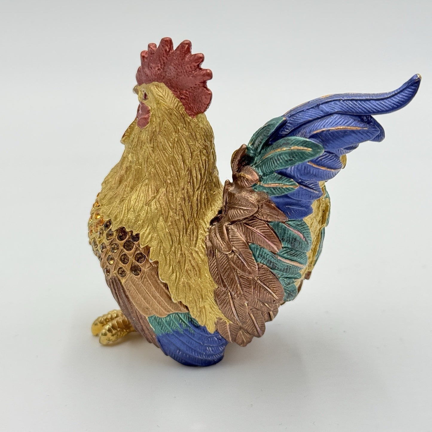 Vintage Rucinni Rooster Trinket Box Jeweled With Swarovski Crystals Original Box