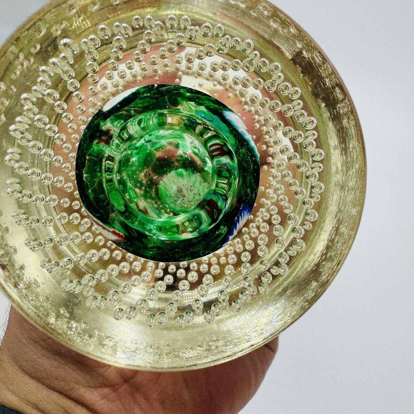 Vtg Fratelli Toso Murano Millefiori Control Bubble Art Glass Paperweight - Italy