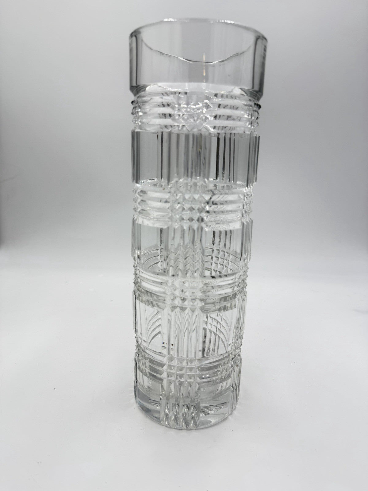 Ralph Lauren Crystal Flower Vase Large Straight Vase Glen Plaid Vintage 12 Inch