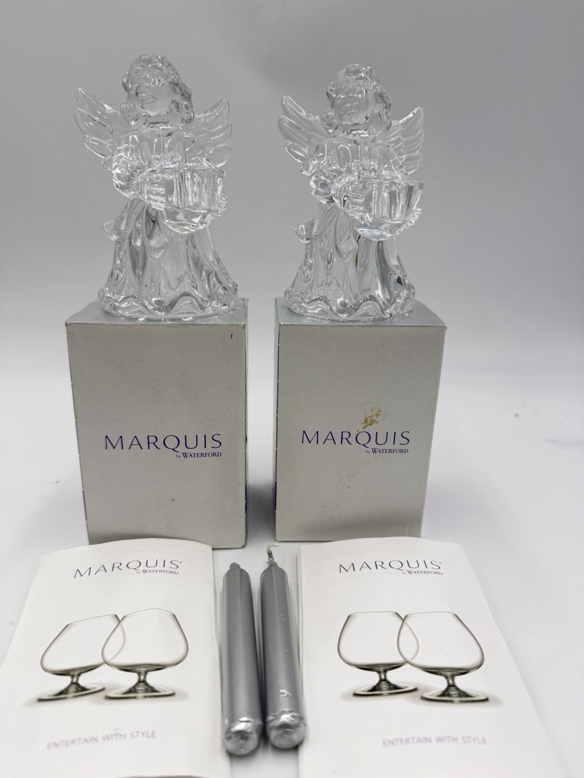Marquis By Waterford Germany Angels Christmas Candle Holders 4” Set