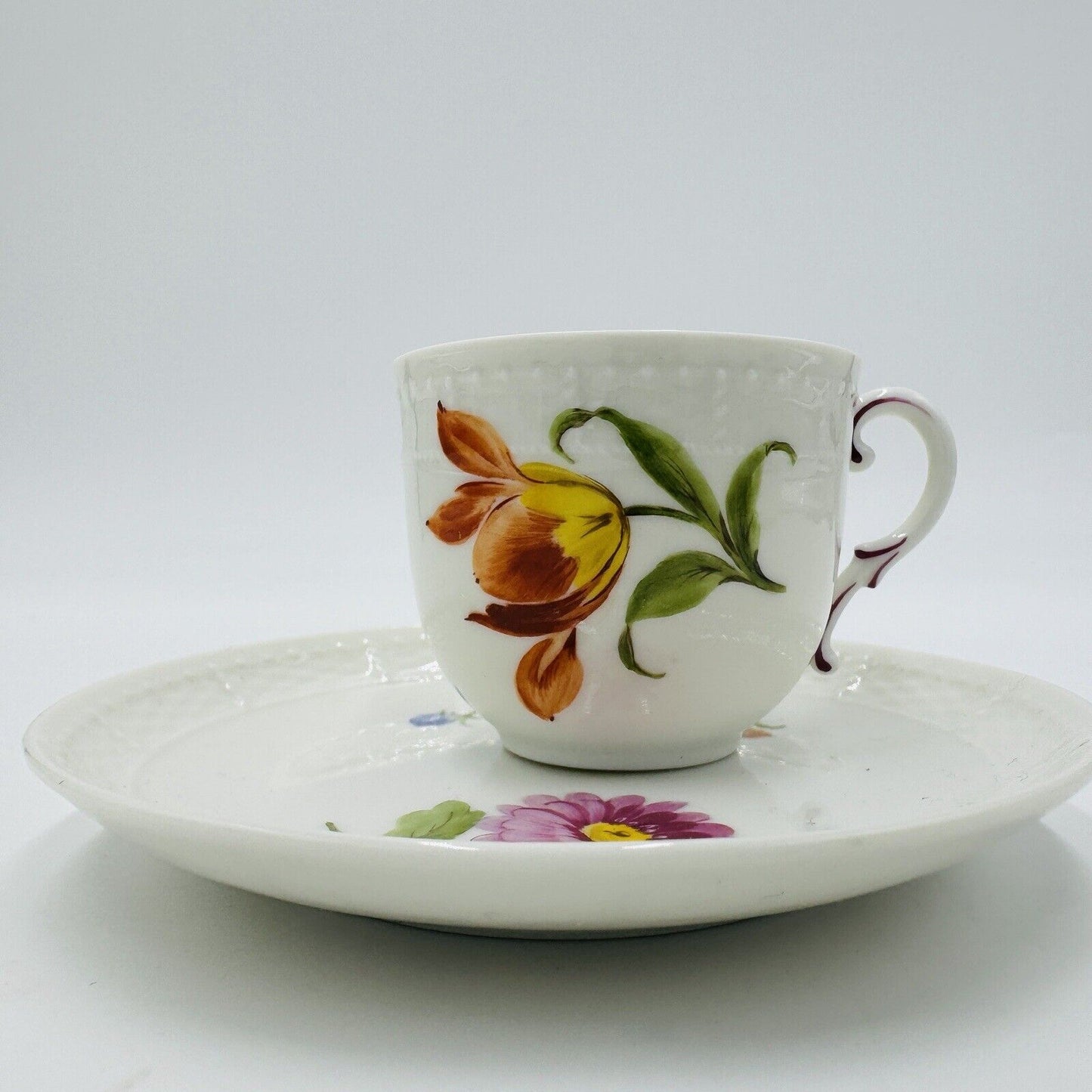 Nymphenburg Tea Cup & Saucer Porcelain L 20517 Hand Painted Floral Antique