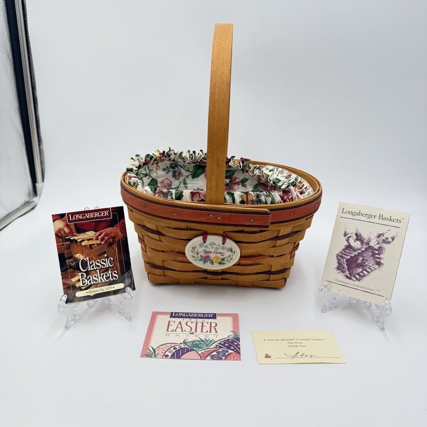 Vintage Longaberger 1995 Easter Basket w/Liner Protector 10”x 9"x6" Woven COA