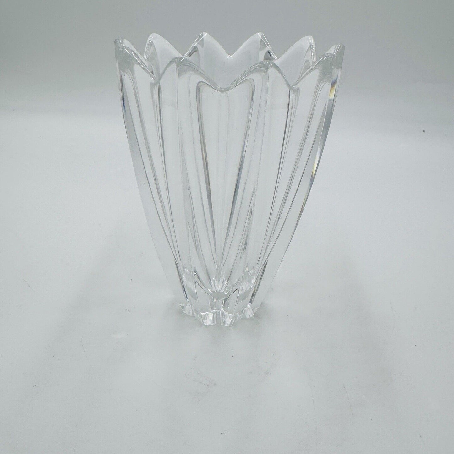 Vintage Orrefors Crystal FLEUR VASE Sweden 6” Lead Original Sticker Decor