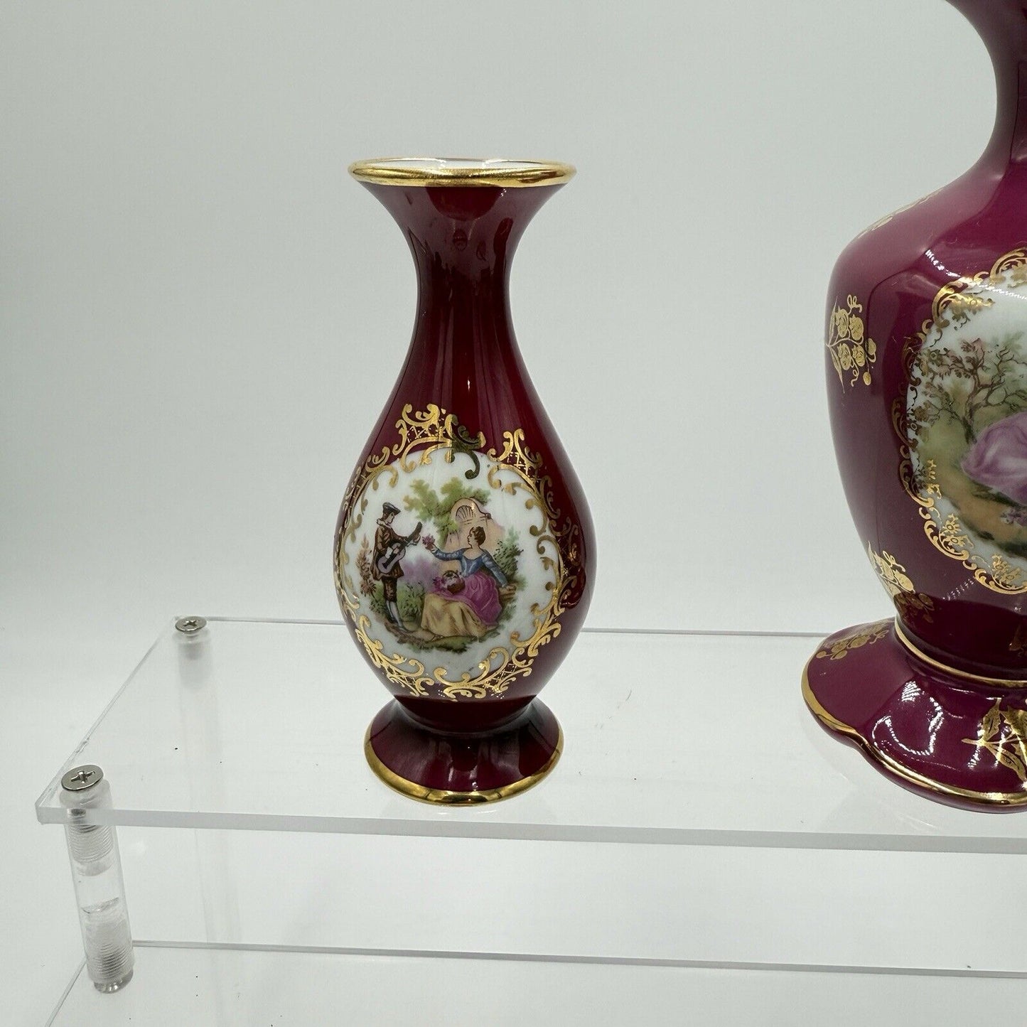 Vintage Limoges France Porcelain Courting Couple Portrait Victorian Vases Lot
