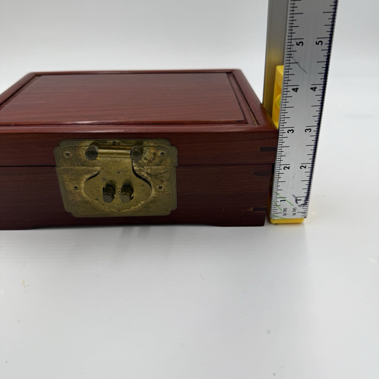 Chinese Classical Rosewood Brass Velvet Art Jewelry Case Trinket Box Wooden Asia