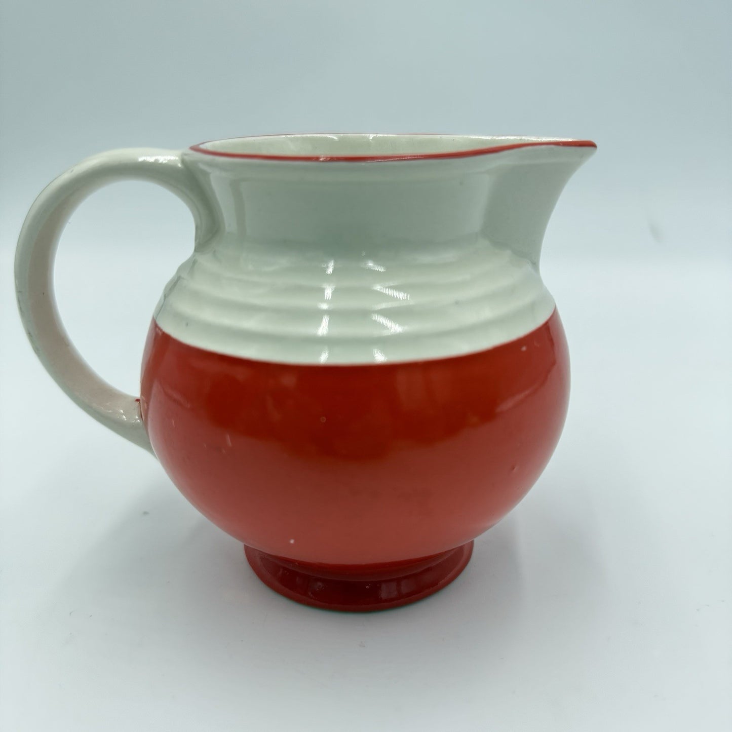 Vtg Czechoslovakia art deco modernist Ditmar Urbach Pottery pitcher Orange 4”x5”