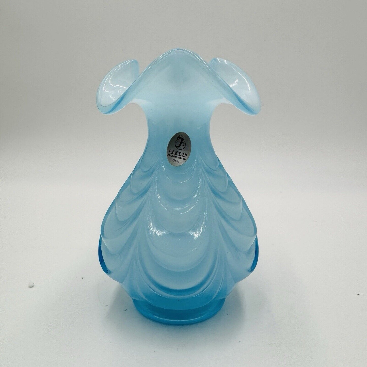 Fenton Art Glass Blue Drapery Small Vase MCM 6” Vintage USA Rare