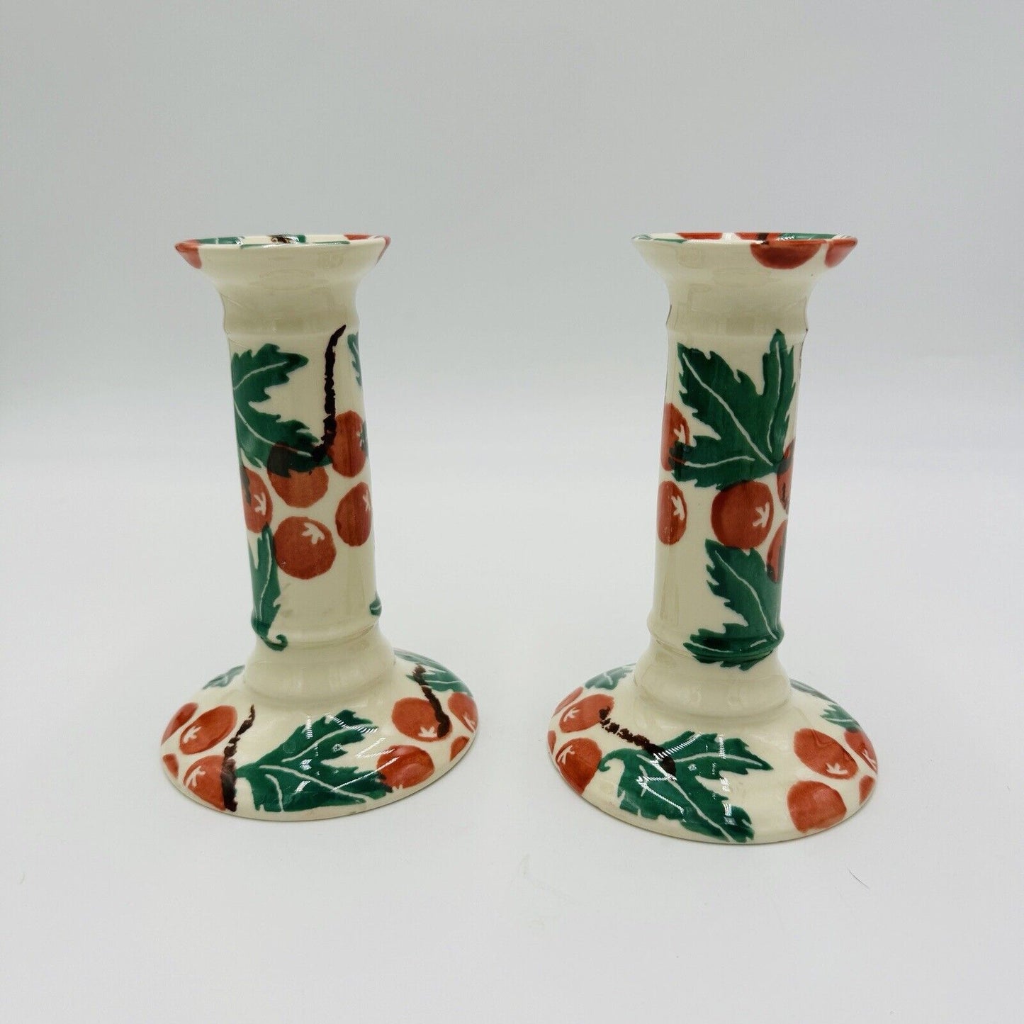 Moorland Candle Holders Staffordshire England Hand Painted Ceramic 6in Antique