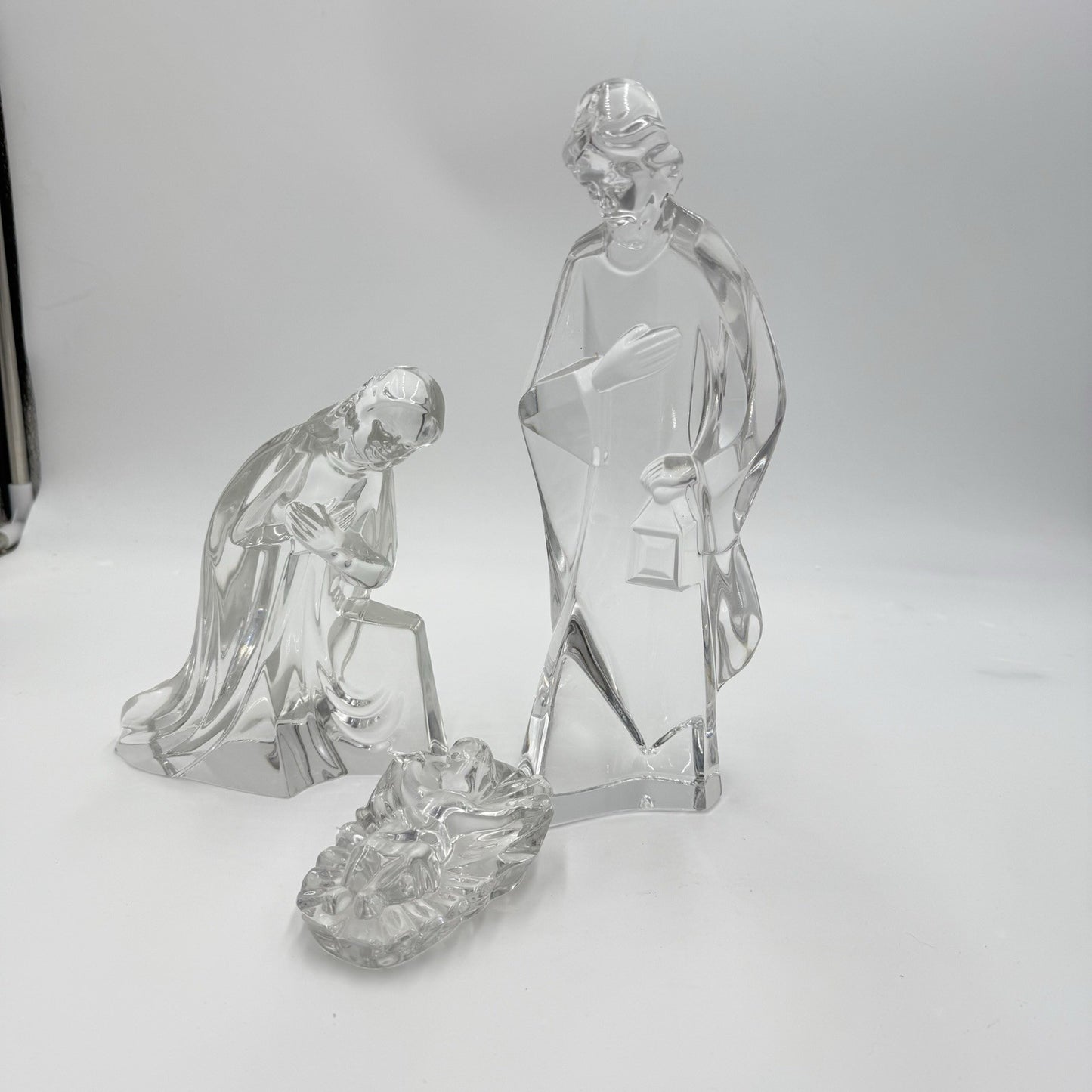 Mikasa Large Lead Crystal 3 Piece Nativity Set Jesus Mary Joseph Germany Vintage