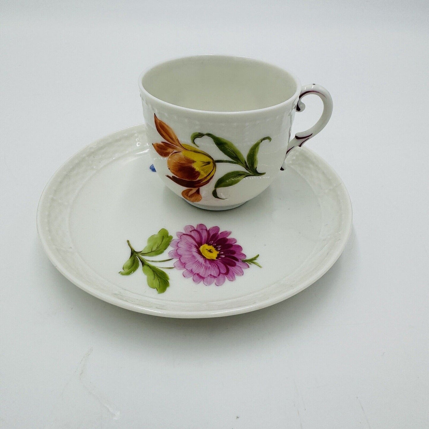 Nymphenburg Tea Cup & Saucer Porcelain L 20517 Hand Painted Floral Antique